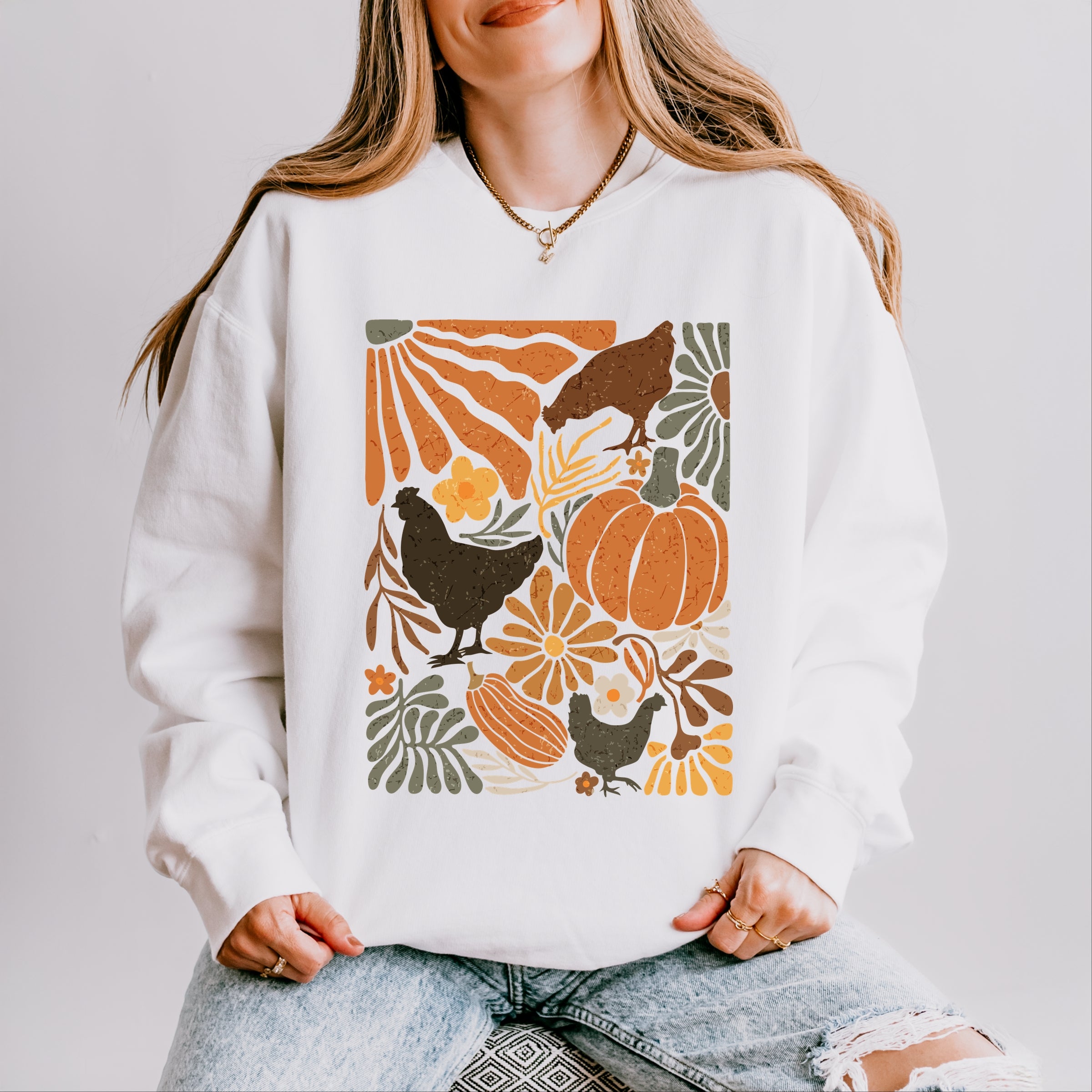 Chicken Boho Floral - Women's Lightweight Garment Dyed Sweatshirt