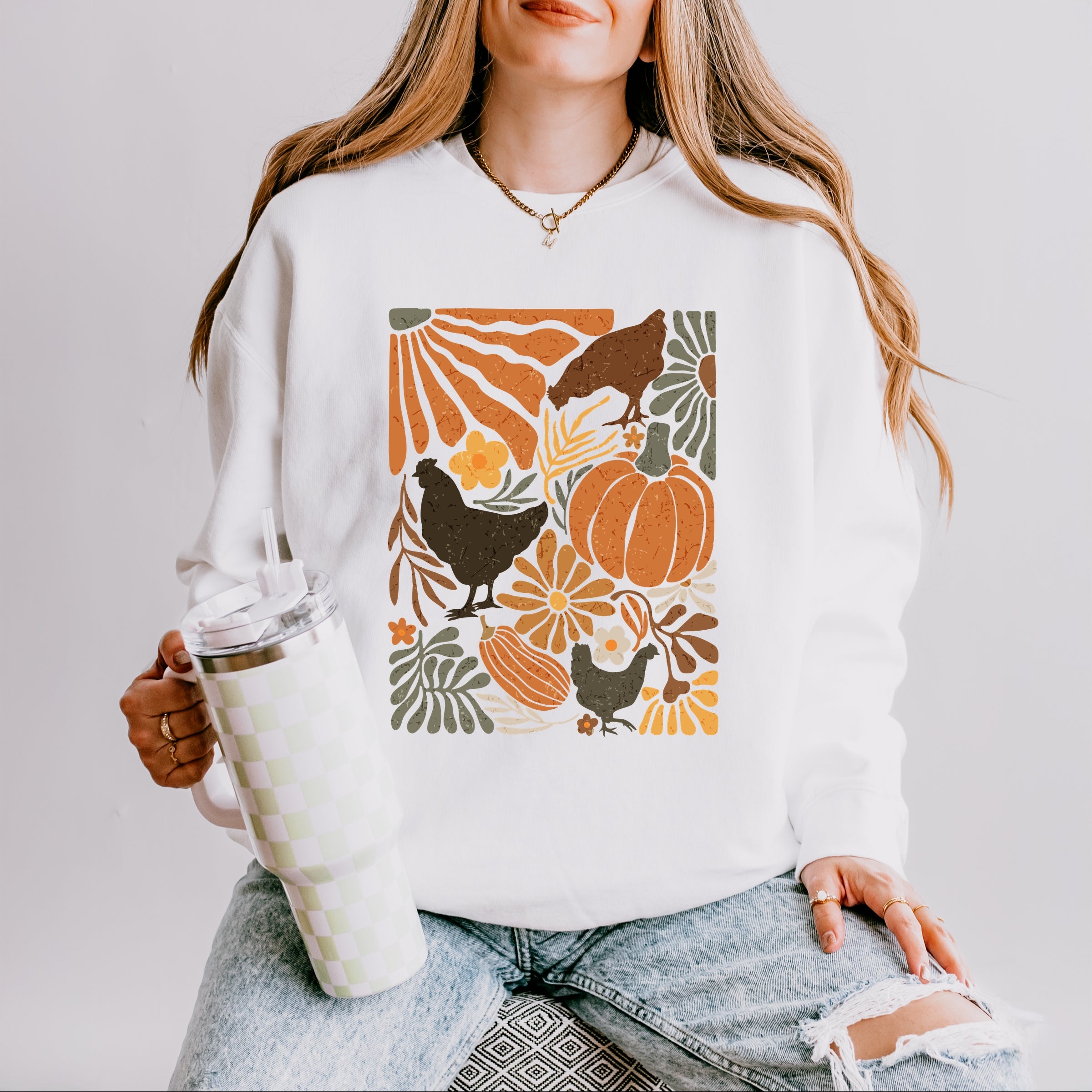 Chicken Boho Floral - Women's Lightweight Garment Dyed Sweatshirt
