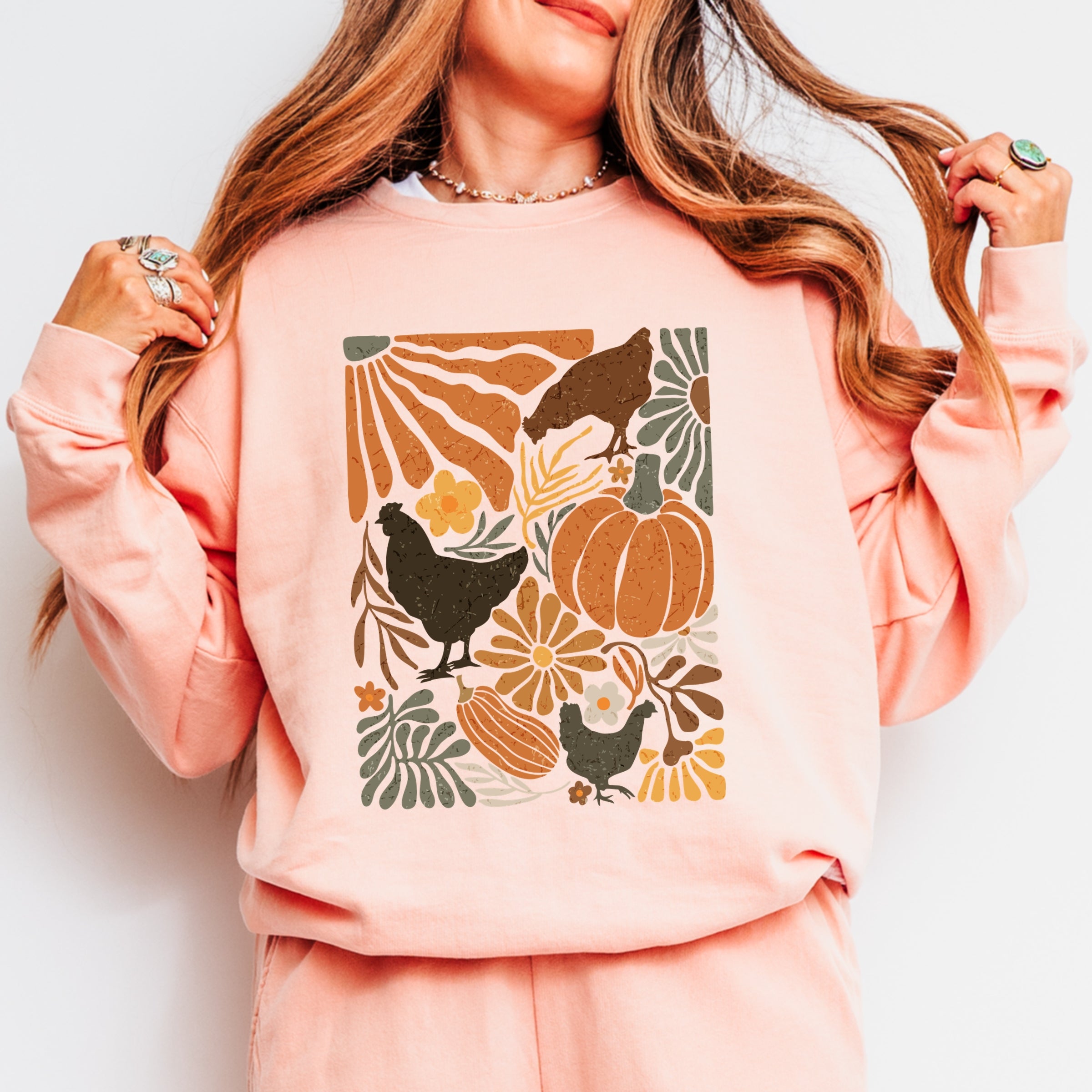 Chicken Boho Floral - Women's Lightweight Garment Dyed Sweatshirt
