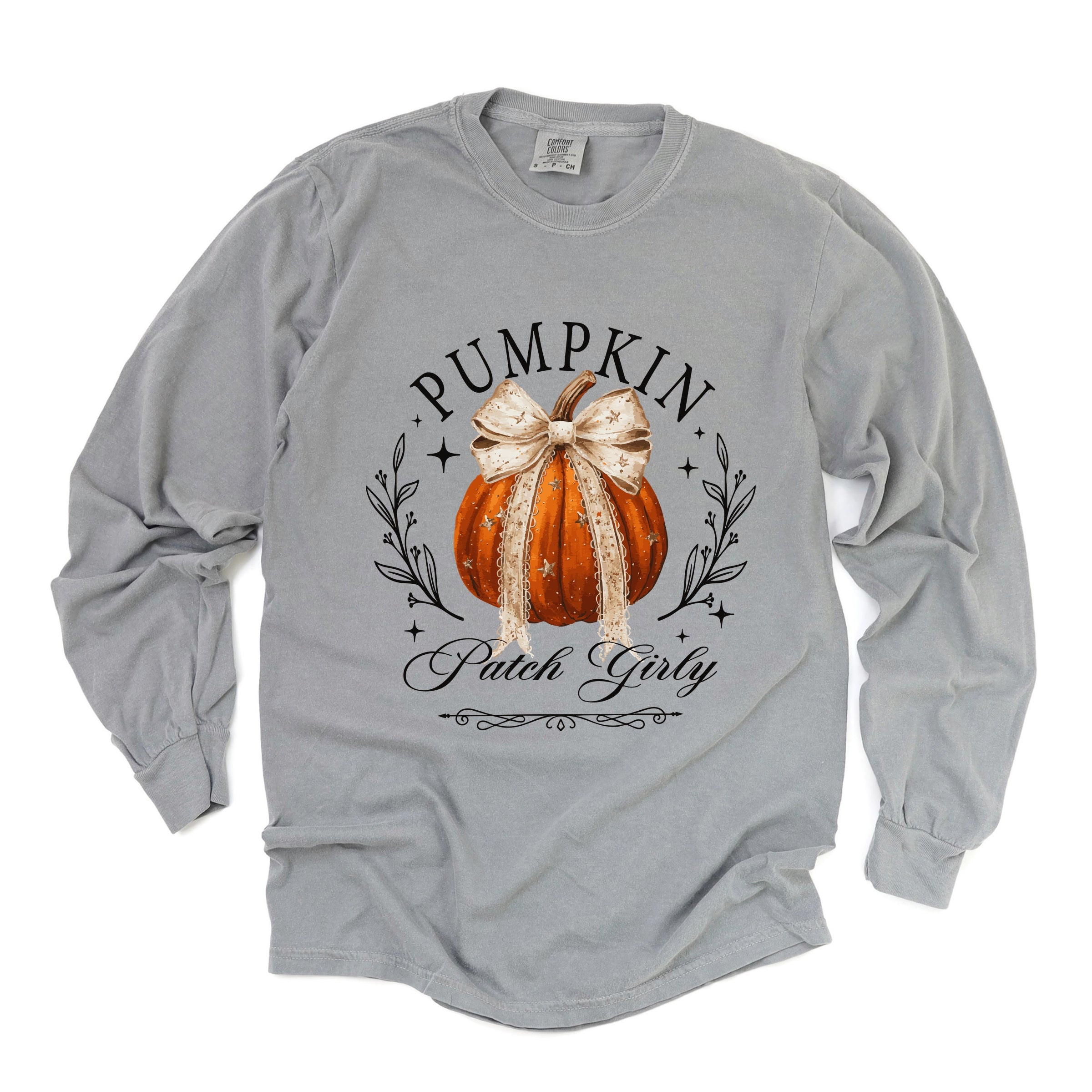Coquette Pumpkin Patch Girly - Women's Garment Dyed Long Sleeve Graphic T-Shirt