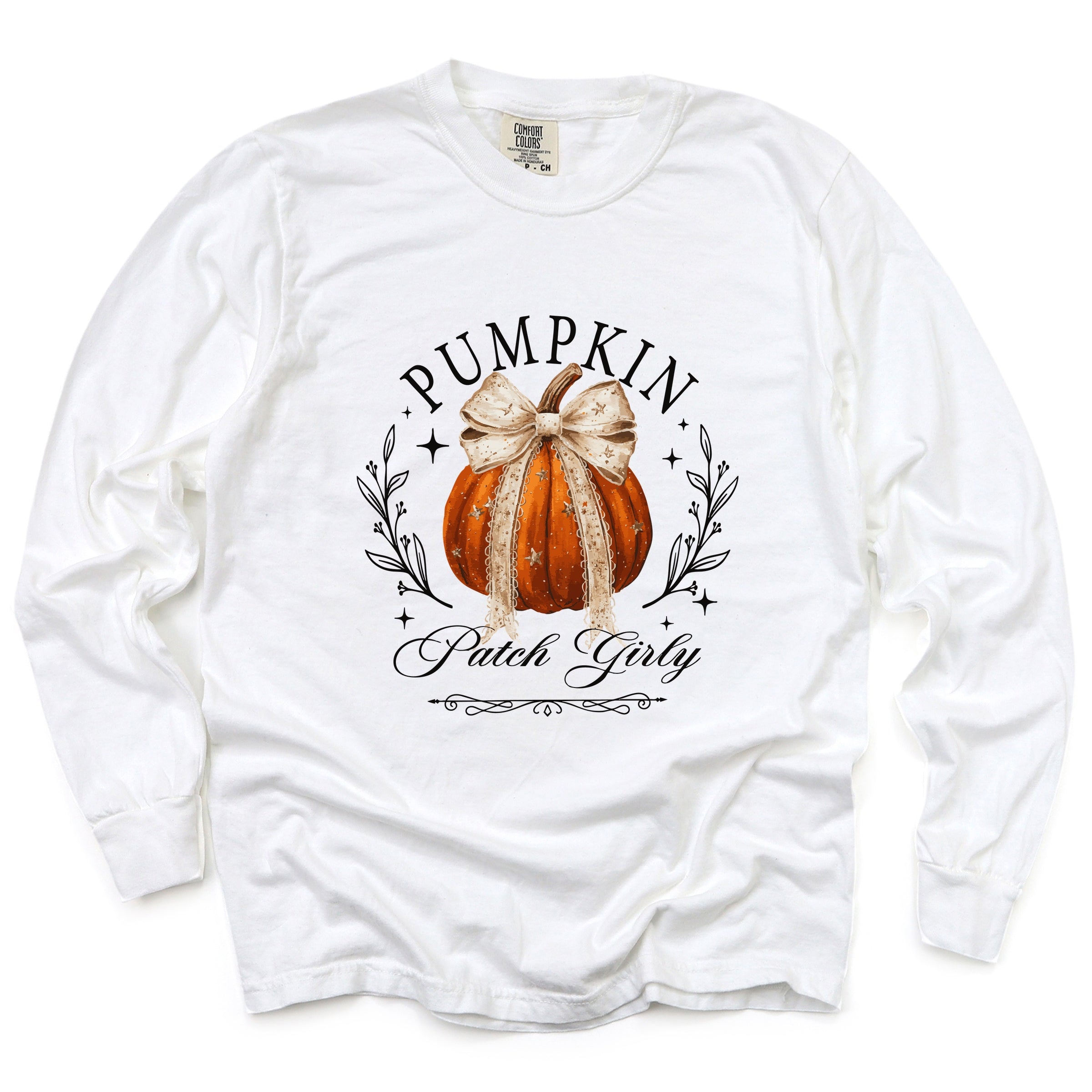 Coquette Pumpkin Patch Girly - Women's Garment Dyed Long Sleeve Graphic T-Shirt