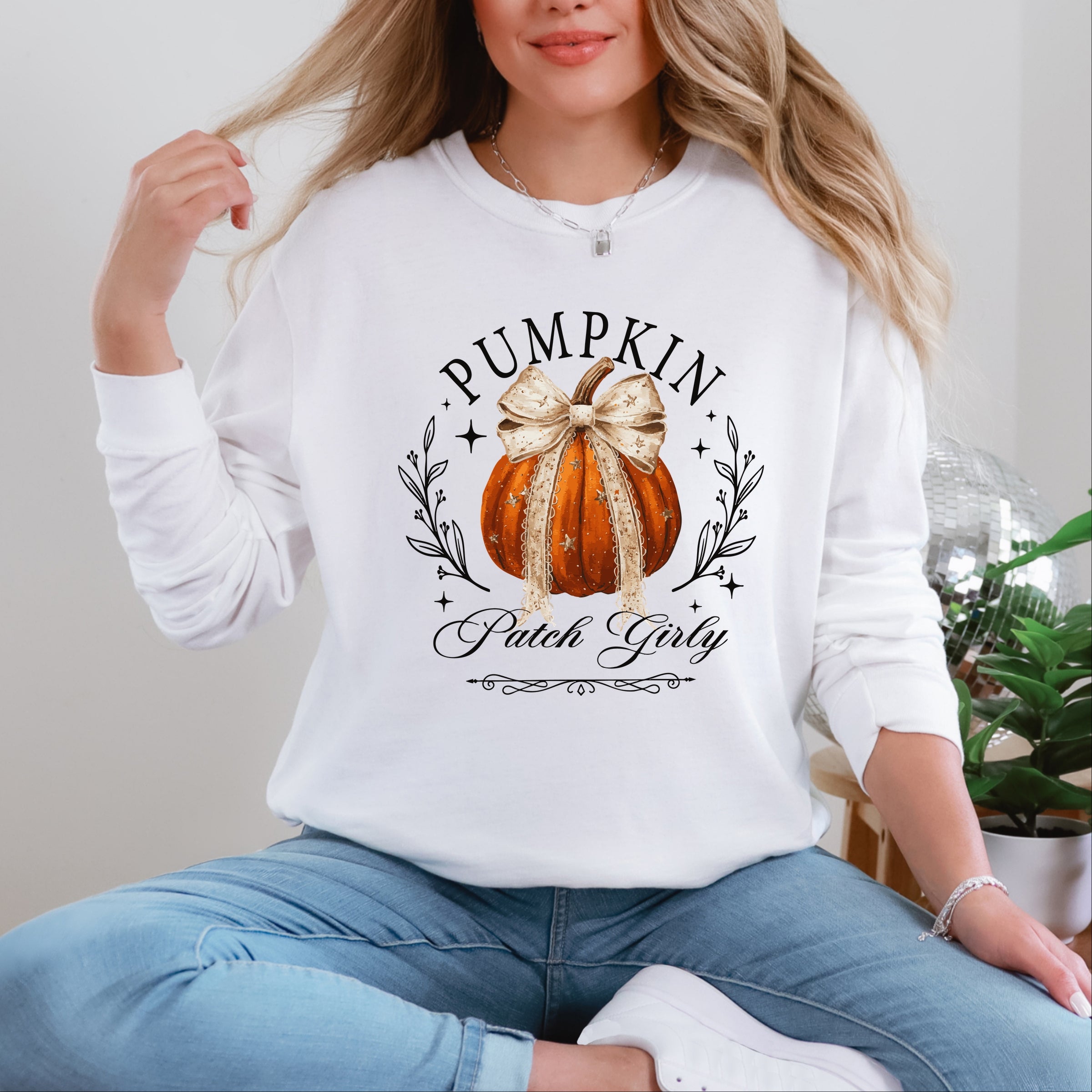 Coquette Pumpkin Patch Girly - Women's Garment Dyed Long Sleeve Graphic T-Shirt