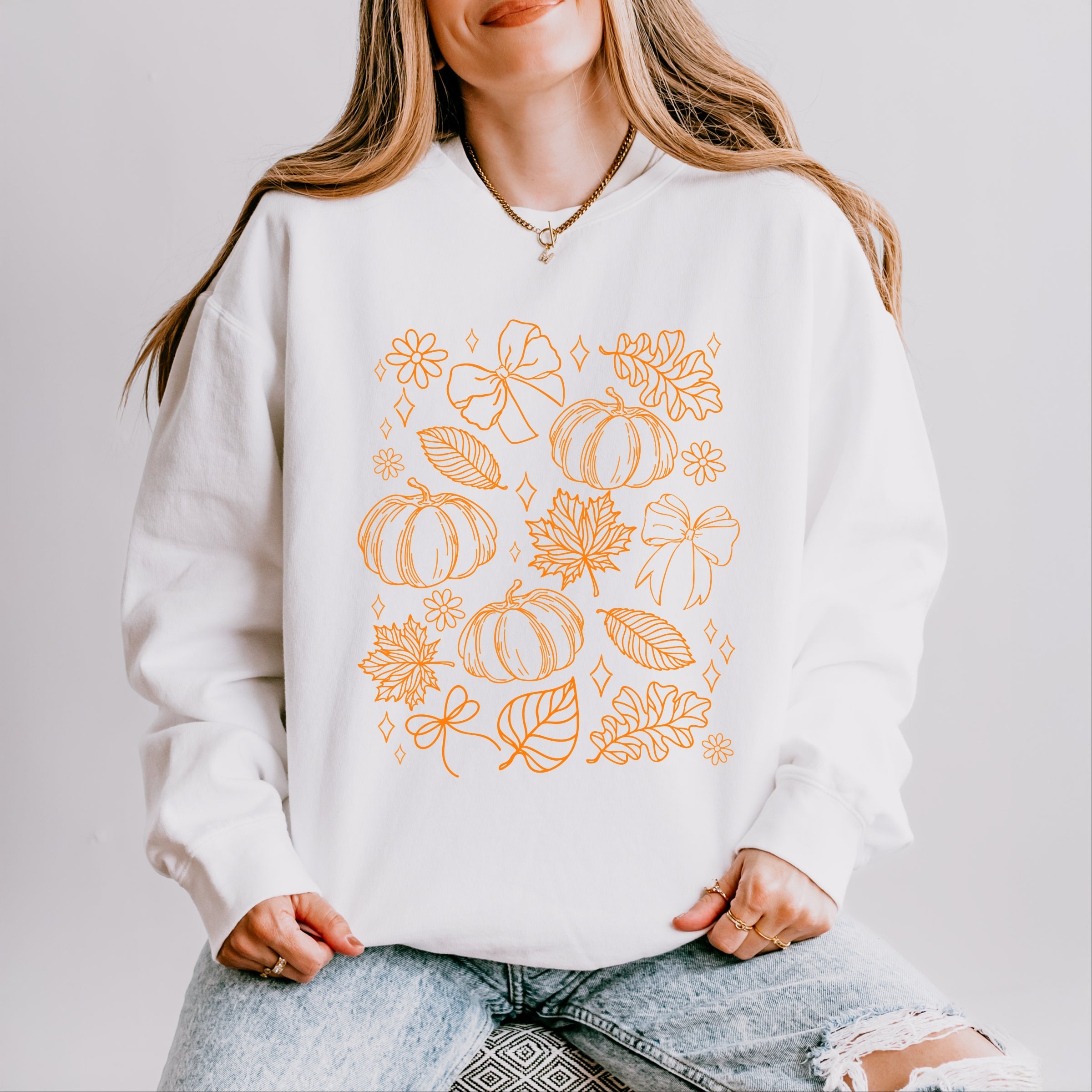 Fall Decorations Outline - Women's Lightweight Garment Dyed Sweatshirt