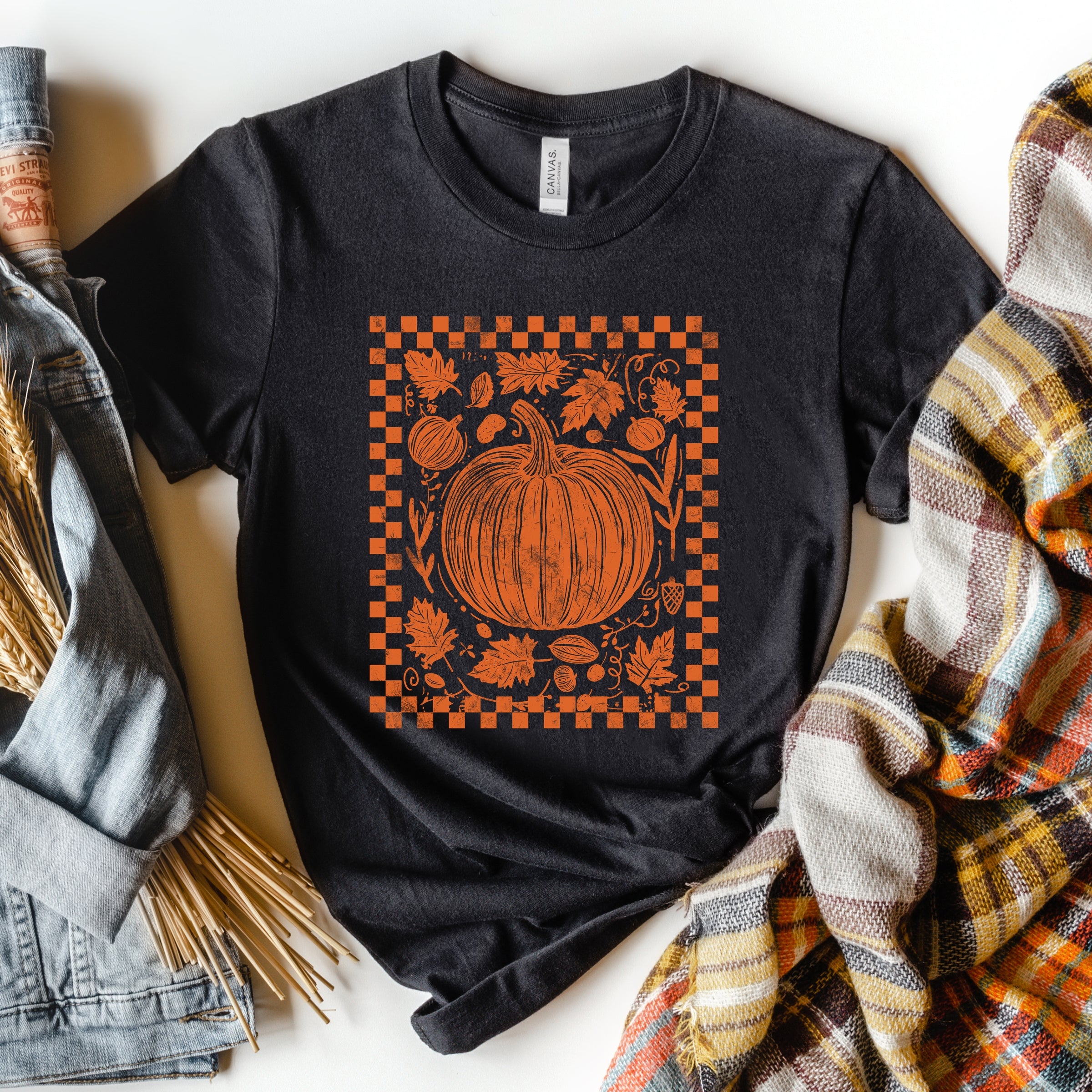 Pumpkin Checkered Distressed - Women's Short Sleeve Graphic T-Shirt