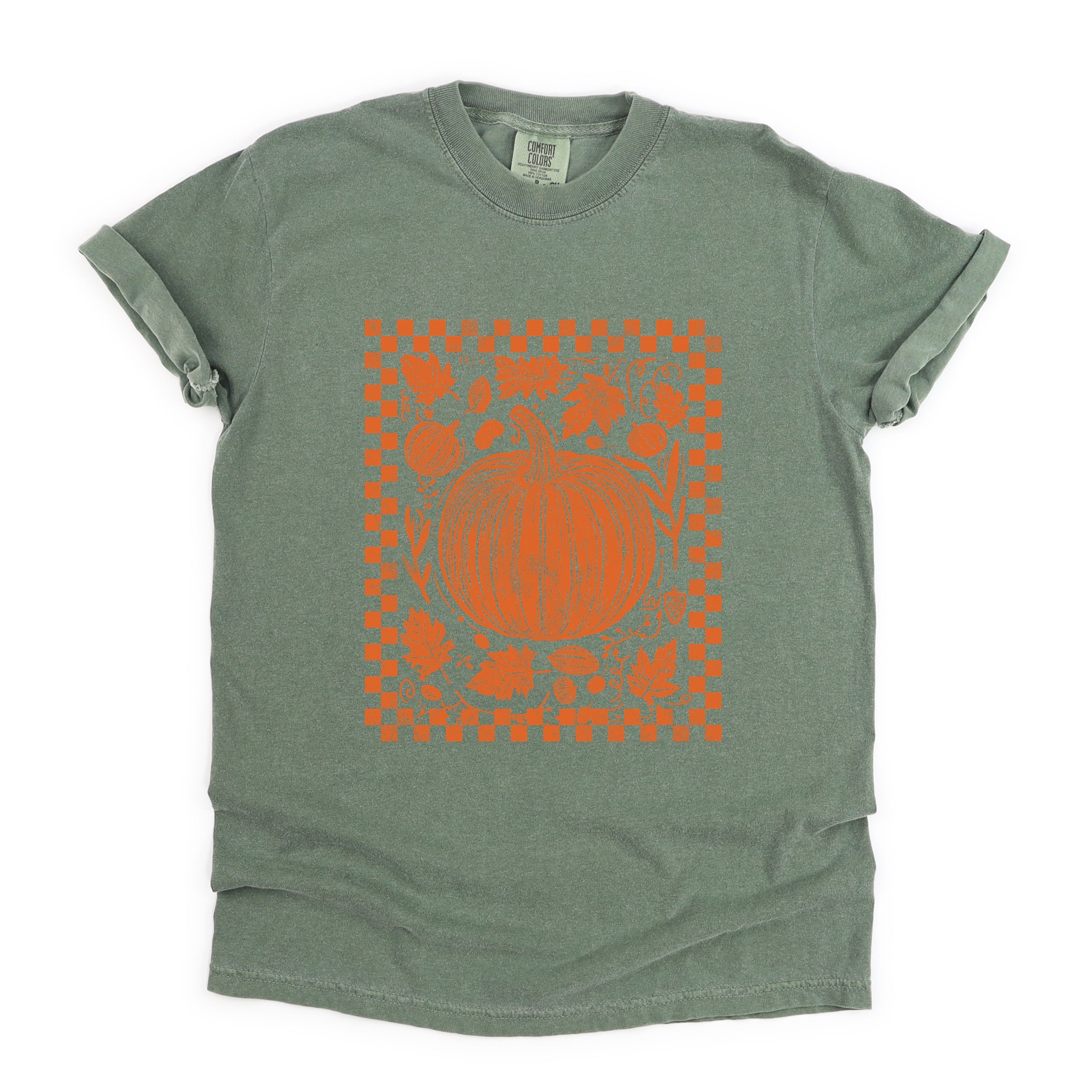 Pumpkin Checkered Distressed - Women's Garment Dyed Graphic T-Shirt