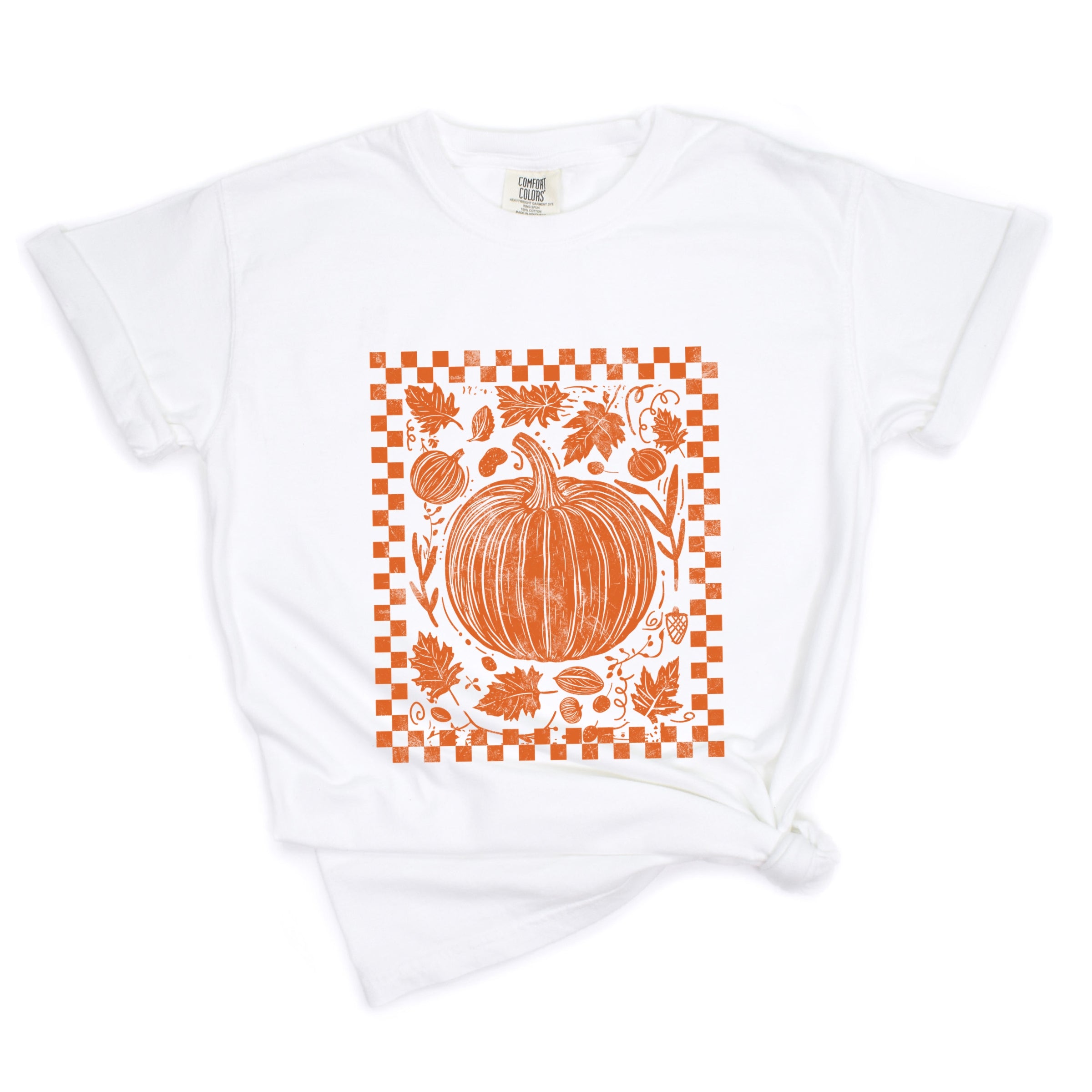 Pumpkin Checkered Distressed - Women's Garment Dyed Graphic T-Shirt