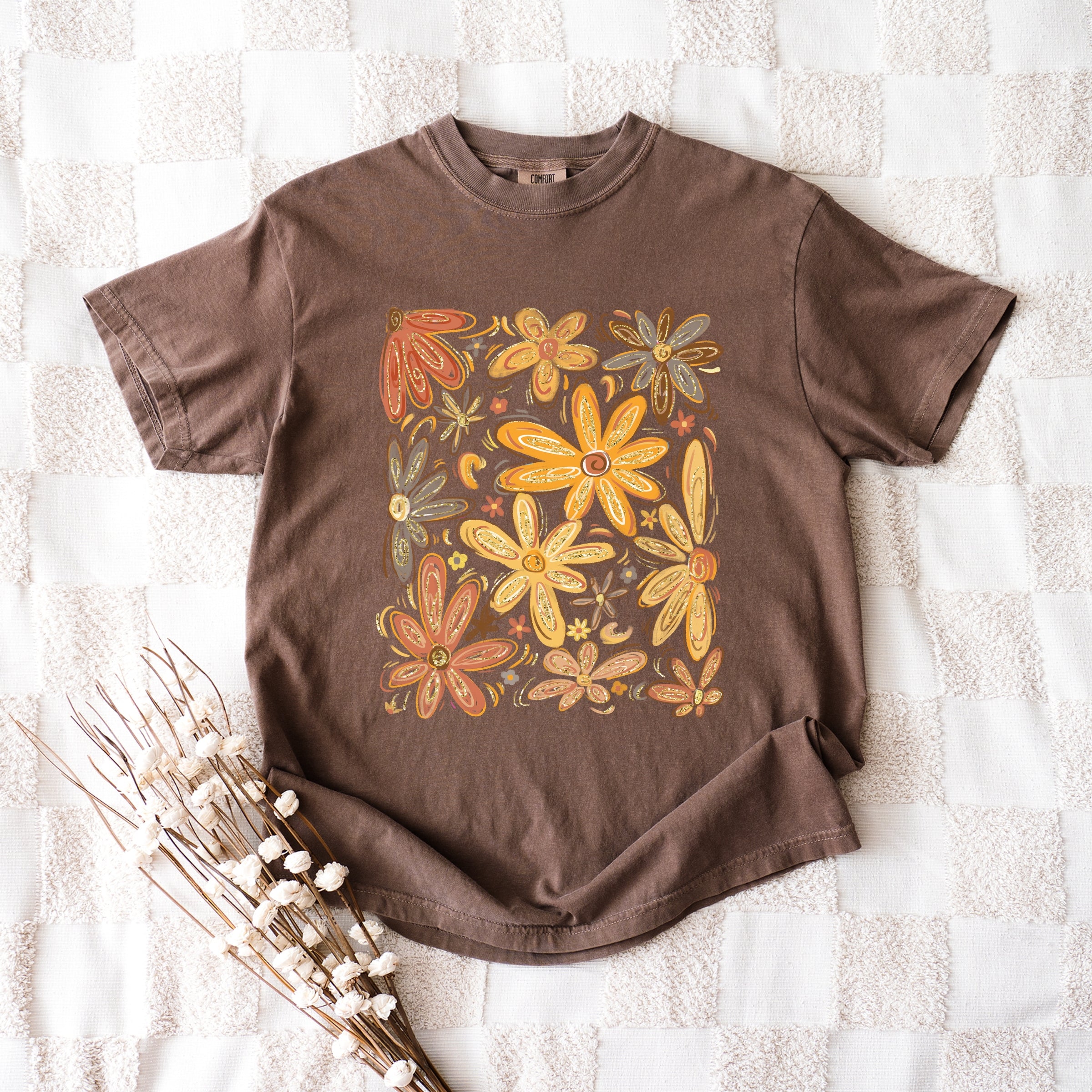 Fall Floral Glitter - Women's Garment Dyed Graphic T-Shirt