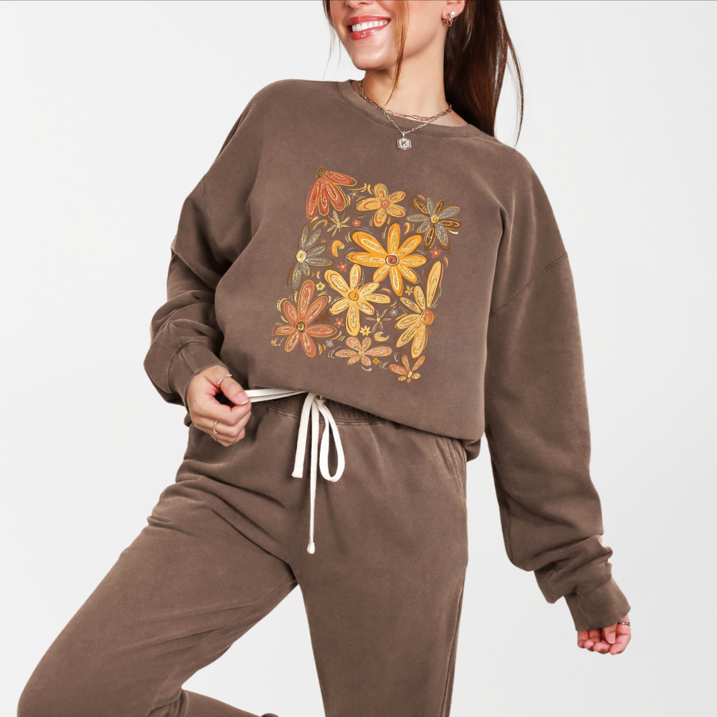 Fall Floral Glitter - Women's Lightweight Garment Dyed Sweatshirt
