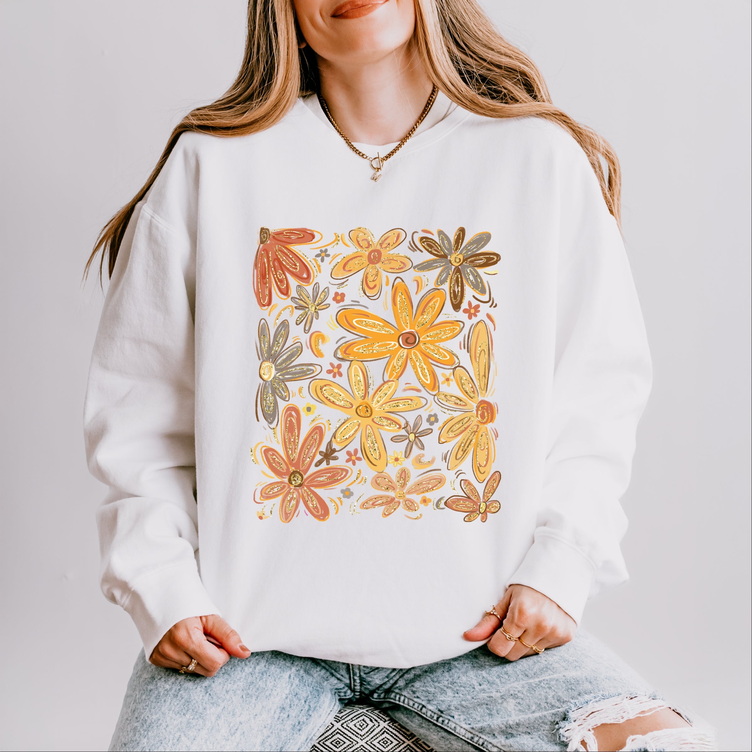 Fall Floral Glitter - Women's Lightweight Garment Dyed Sweatshirt