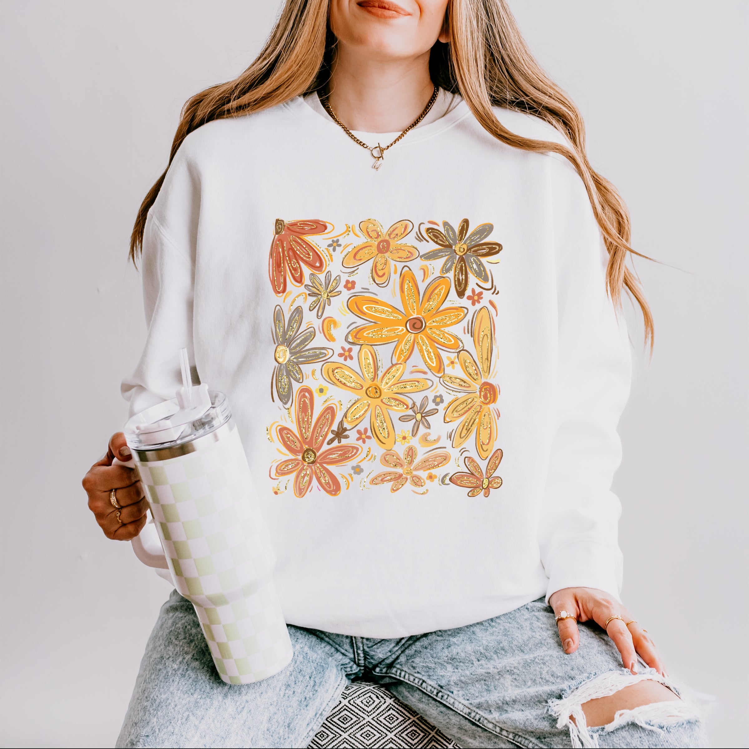Fall Floral Glitter - Women's Lightweight Garment Dyed Sweatshirt