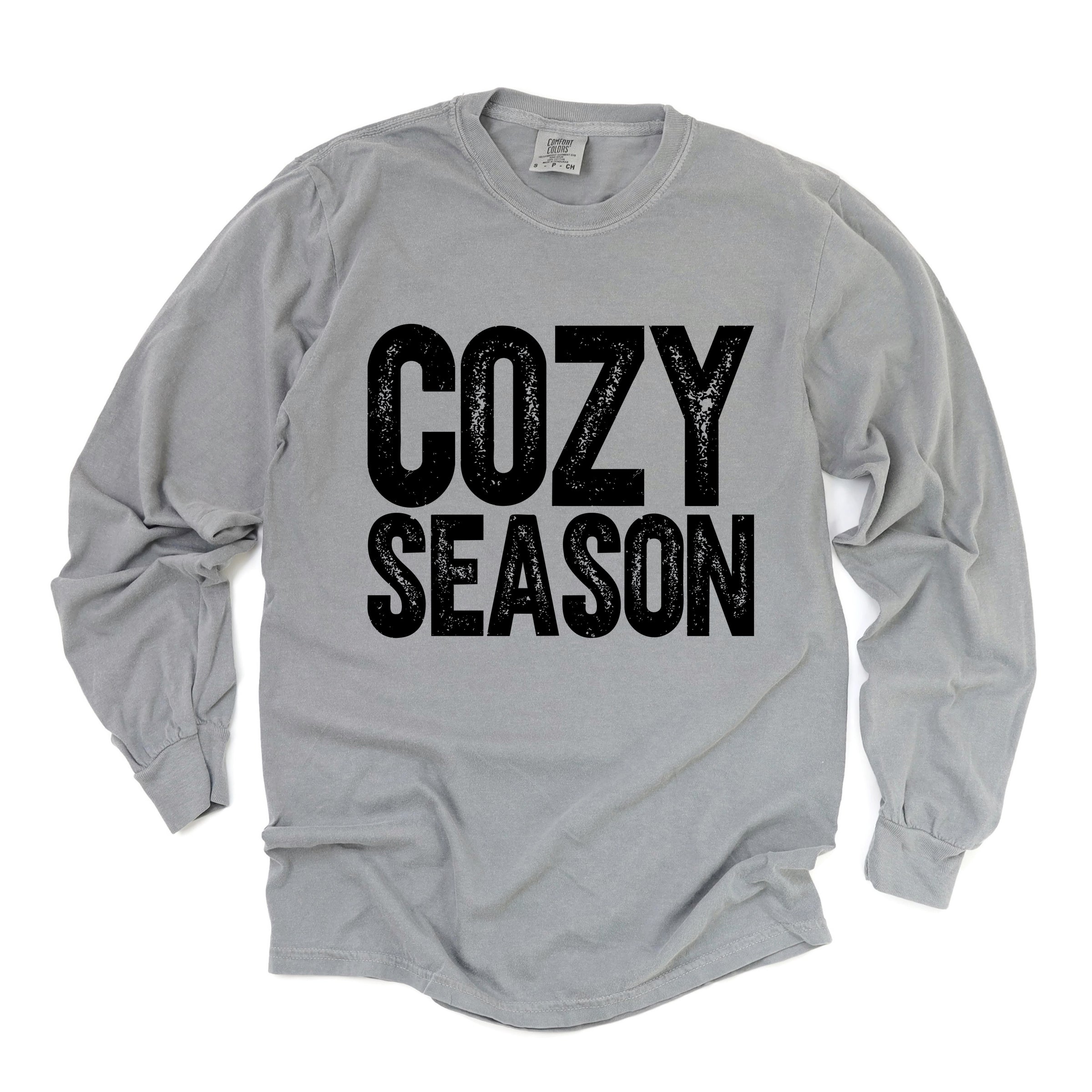 Cozy Season Bold Distressed - Women's Garment Dyed Long Sleeve Graphic T-Shirt