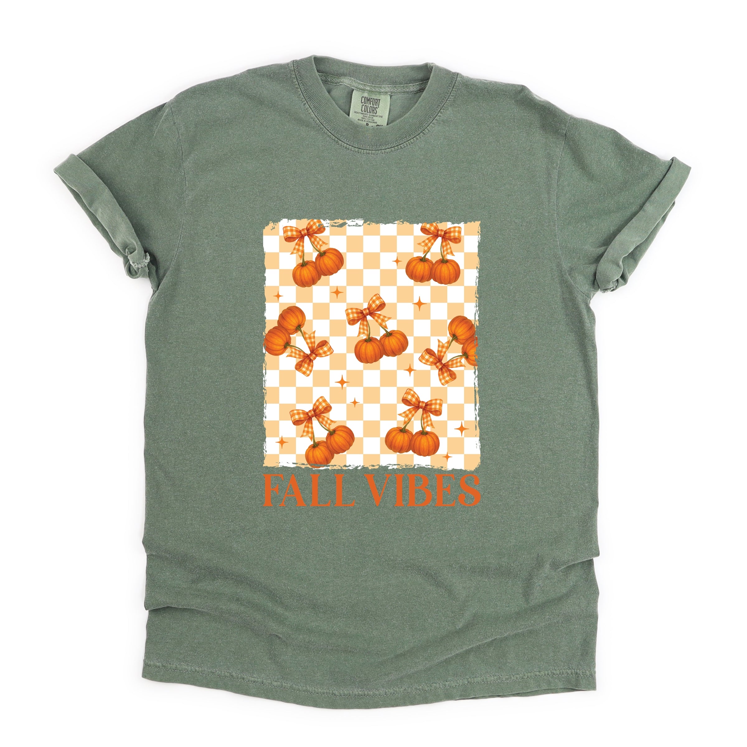 Fall Vibes Checked Pumpkins - Women's Garment Dyed Graphic T-Shirt