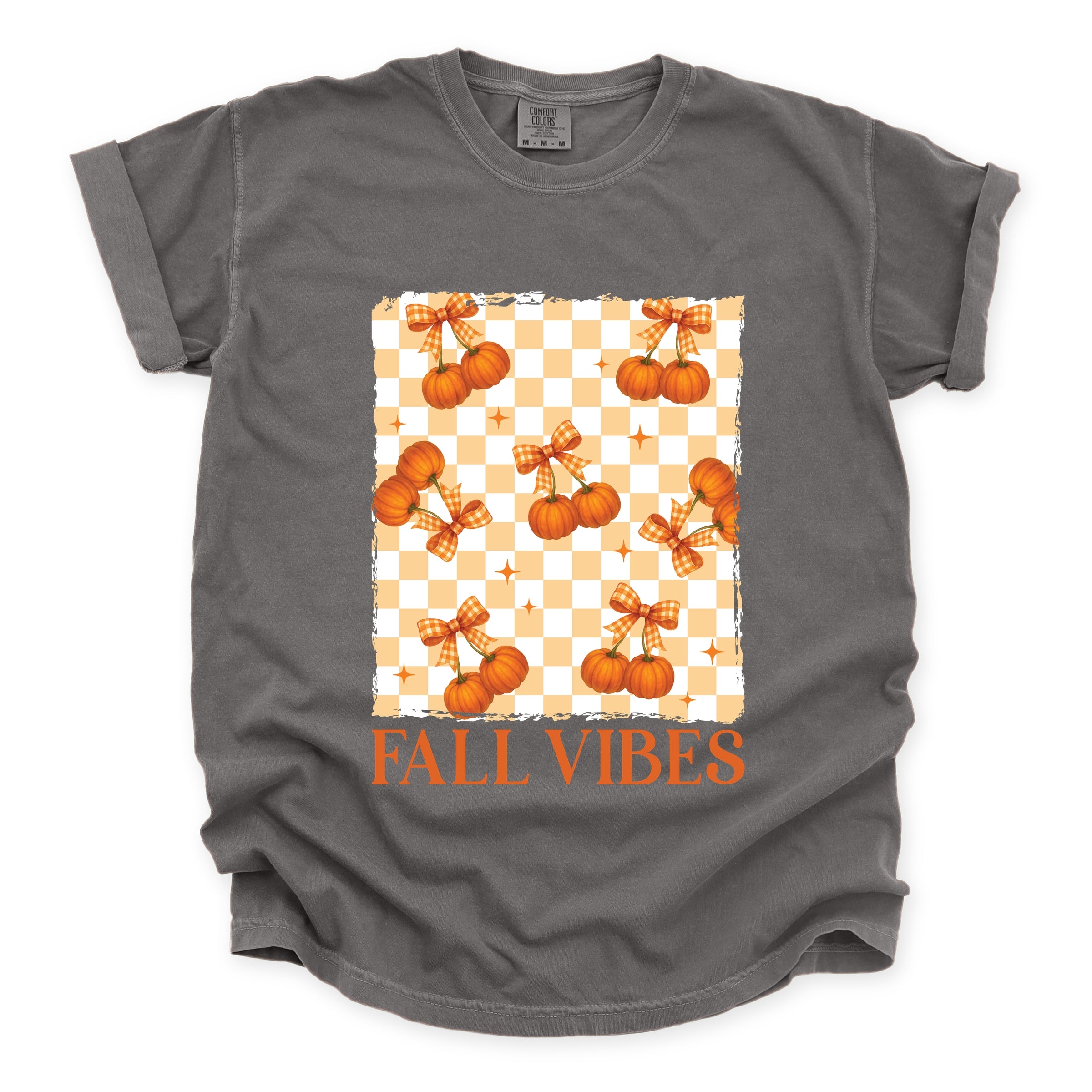 Fall Vibes Checked Pumpkins - Women's Garment Dyed Graphic T-Shirt