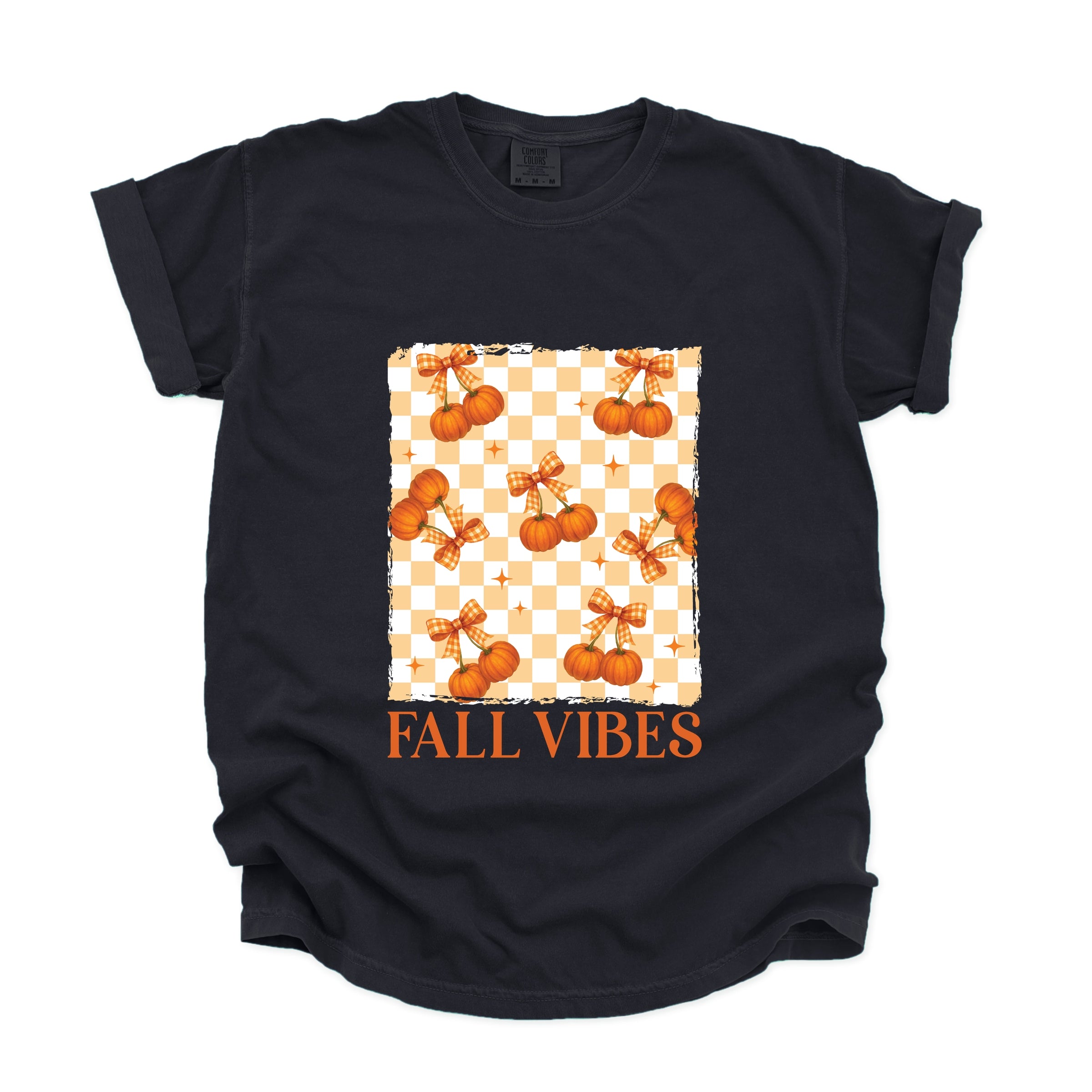 Fall Vibes Checked Pumpkins - Women's Garment Dyed Graphic T-Shirt