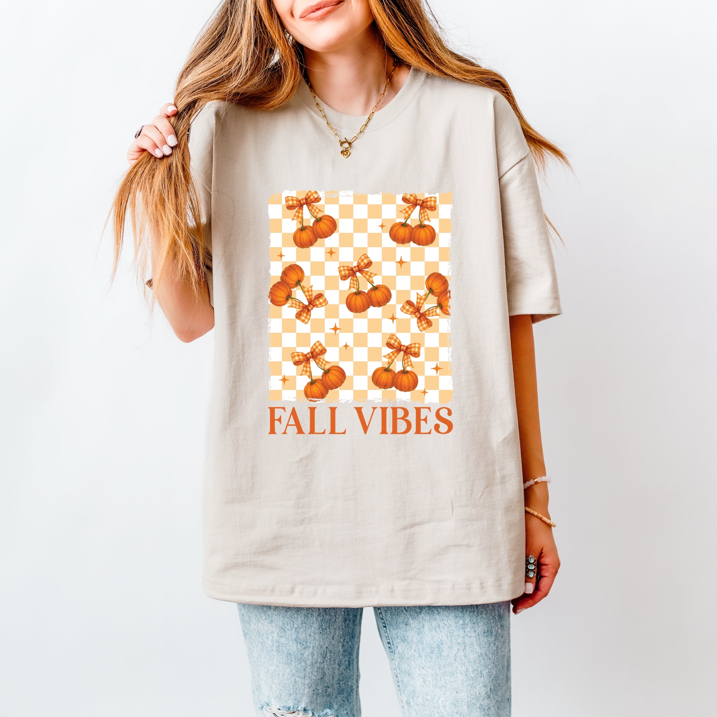 Fall Vibes Checked Pumpkins - Women's Heavyweight Graphic T-Shirt