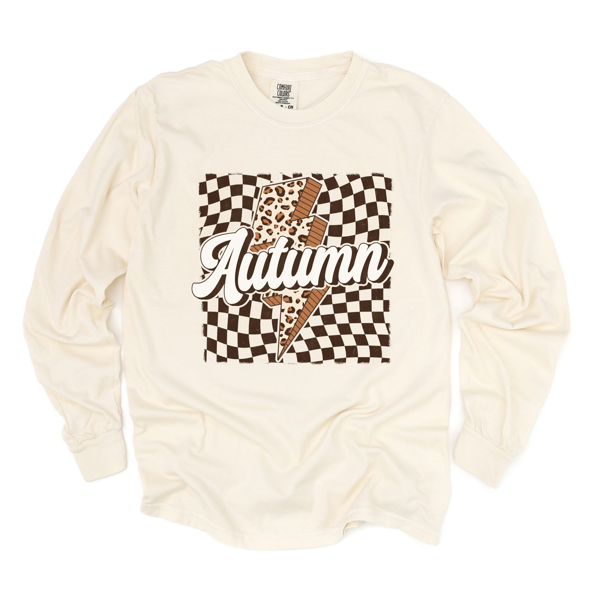 Autumn Lightning Checkered - Women's Garment Dyed Long Sleeve Graphic T-Shirt