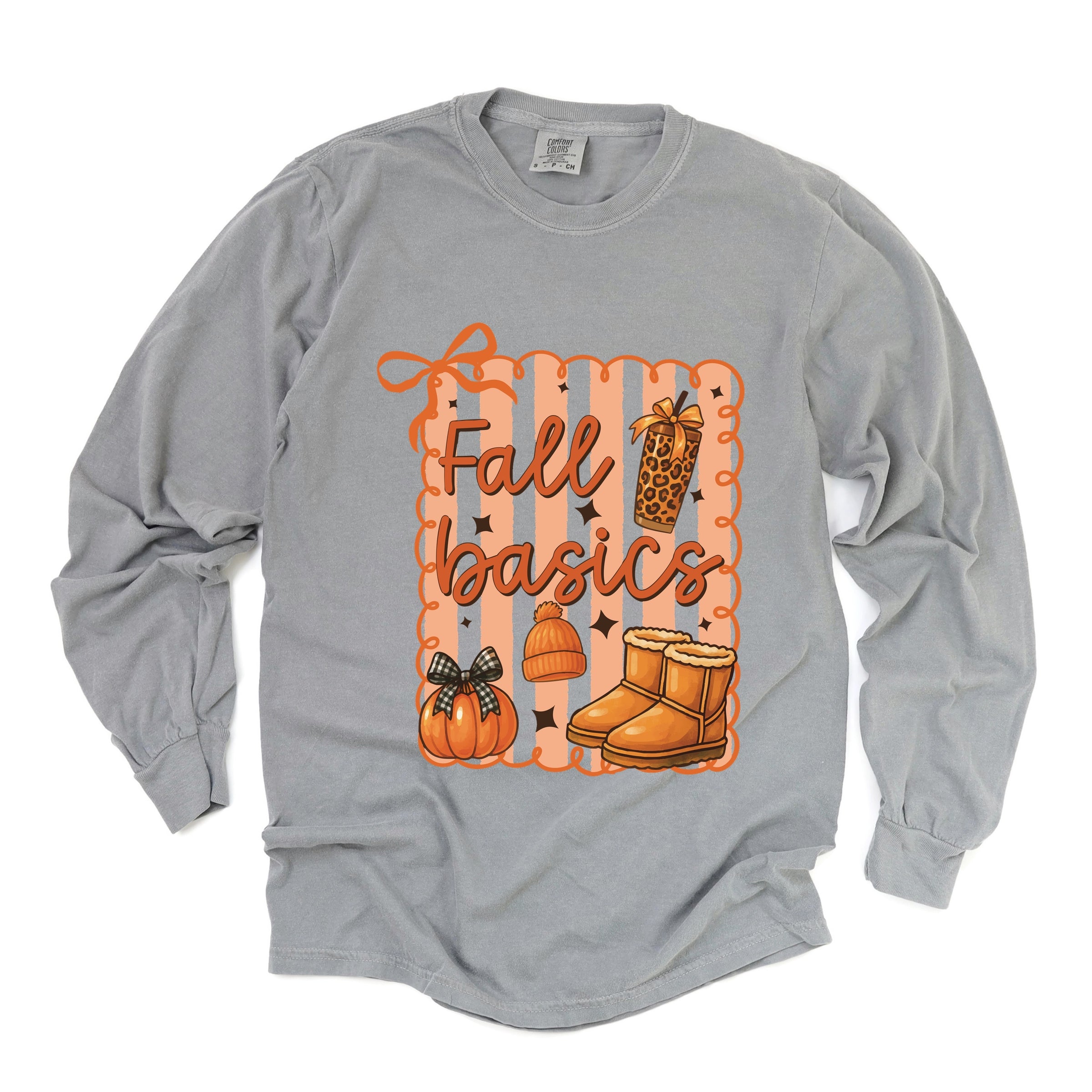 Fall Basics Boots Striped - Women's Garment Dyed Long Sleeve Graphic T-Shirt