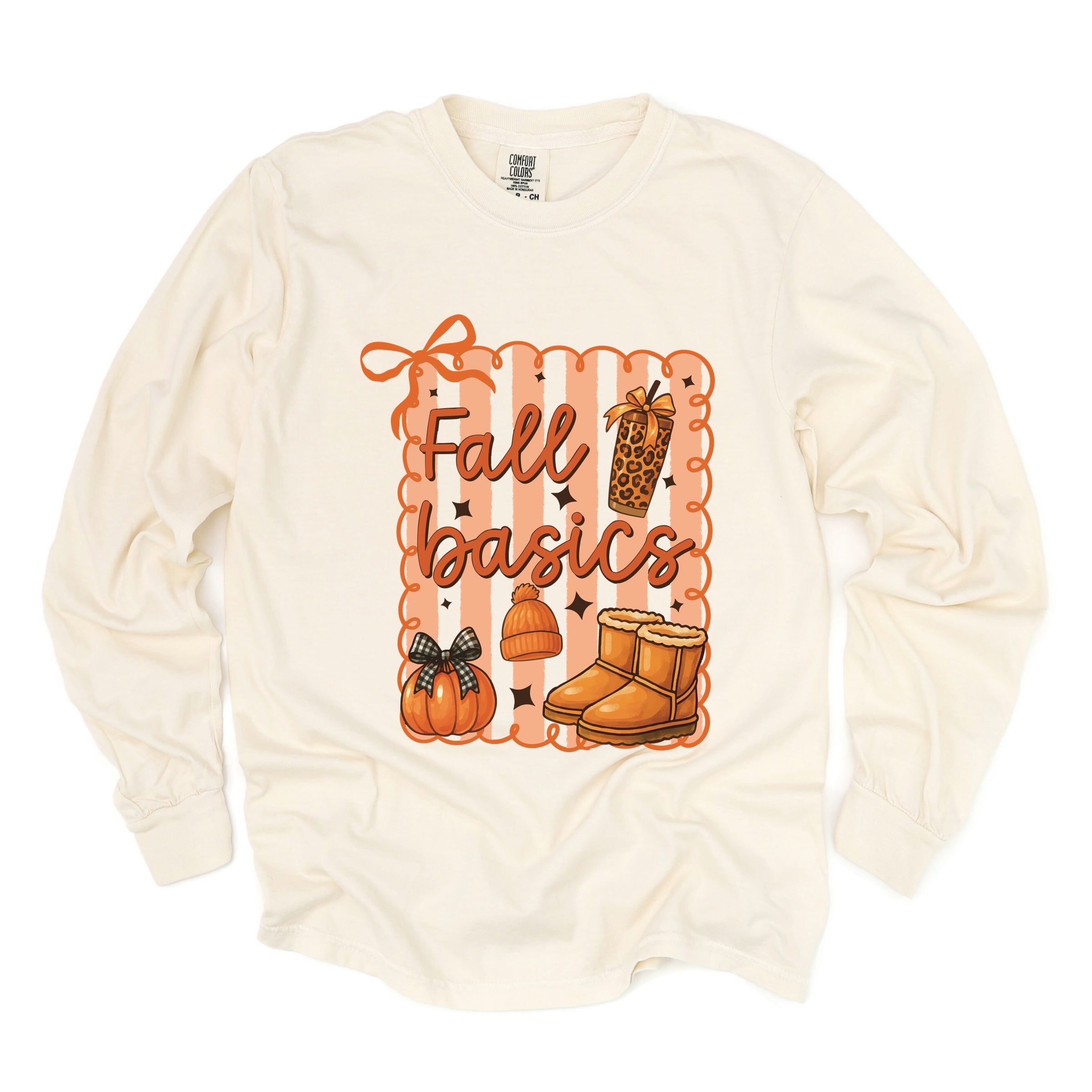 Fall Basics Boots Striped - Women's Garment Dyed Long Sleeve Graphic T-Shirt