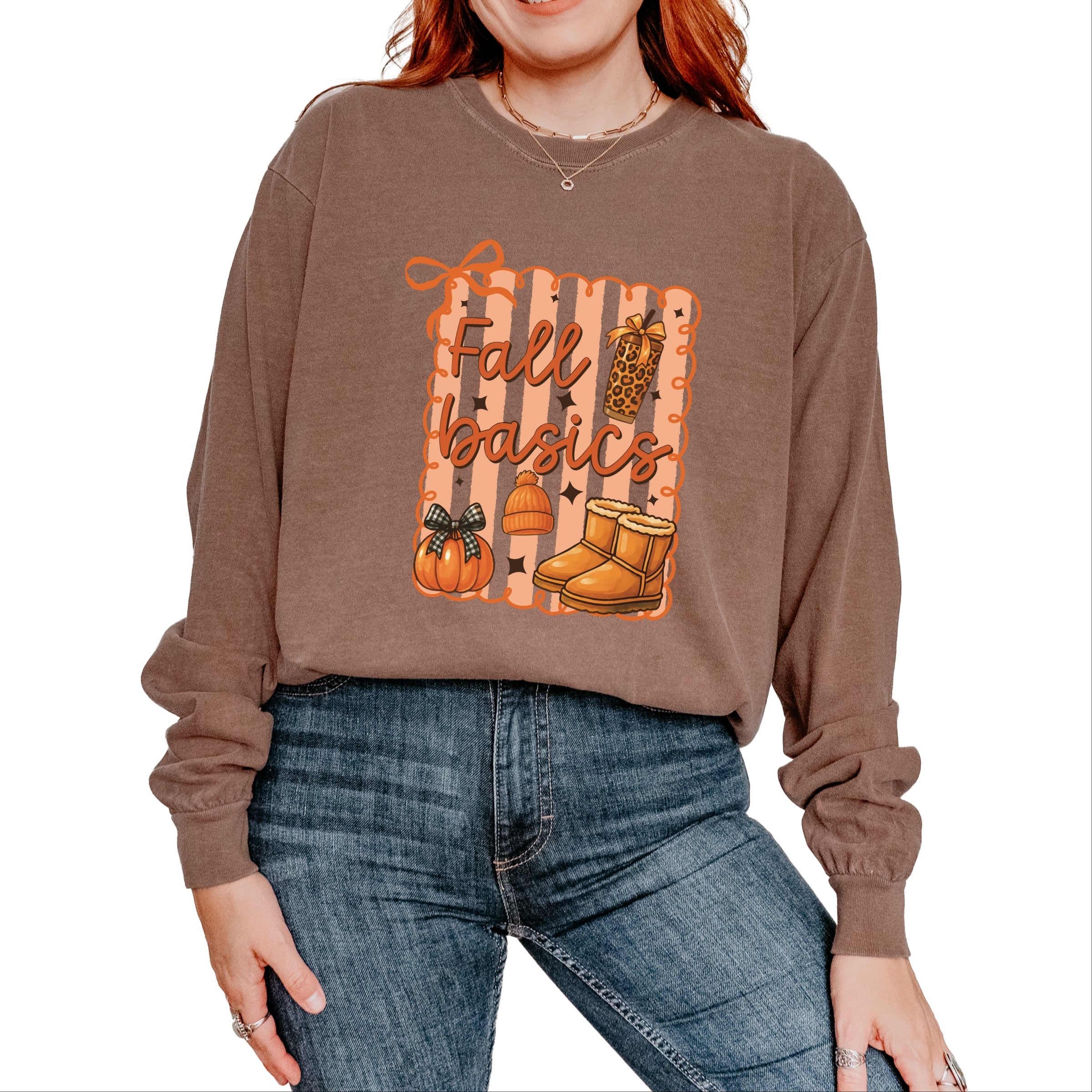 Fall Basics Boots Striped - Women's Garment Dyed Long Sleeve Graphic T-Shirt