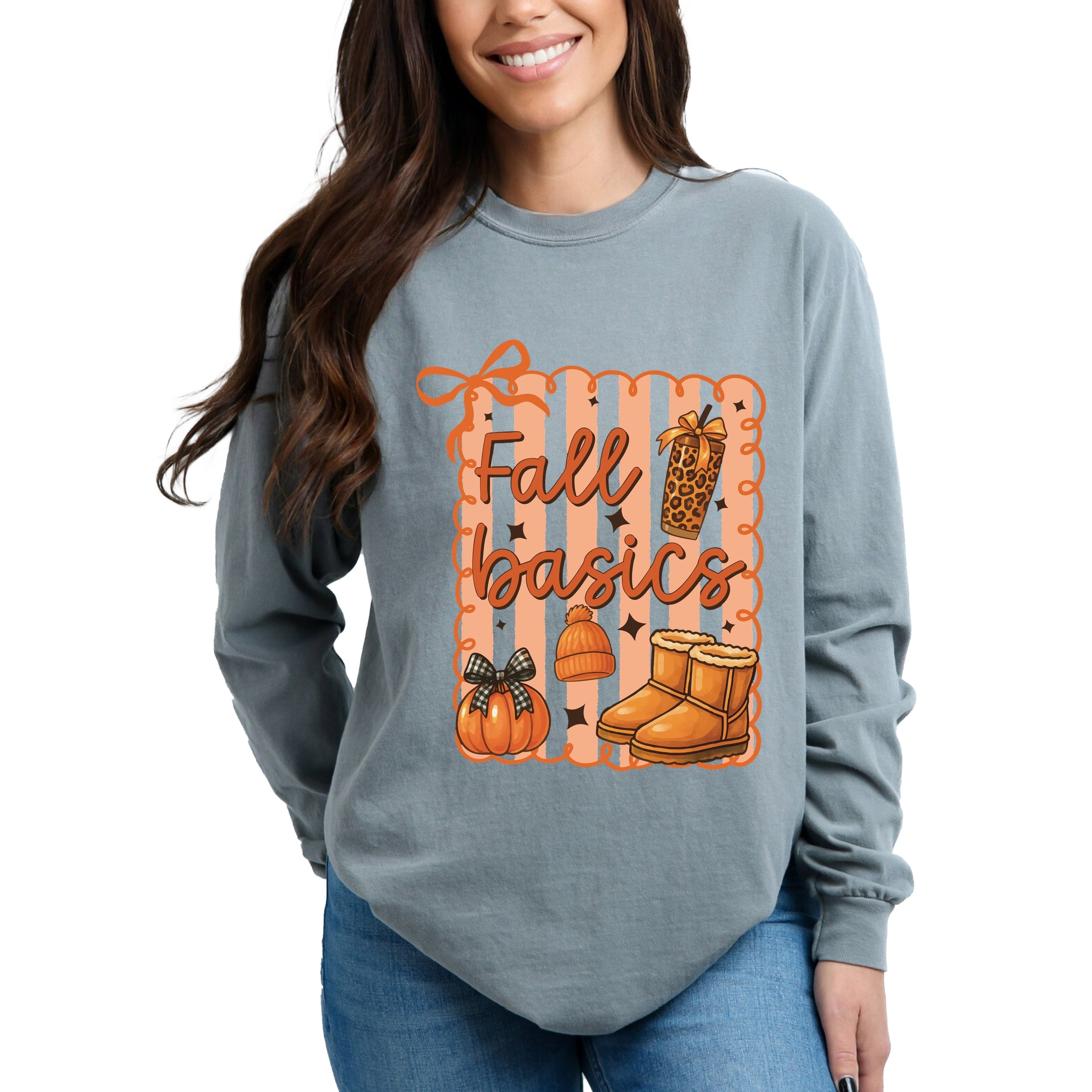 Fall Basics Boots Striped - Women's Garment Dyed Long Sleeve Graphic T-Shirt
