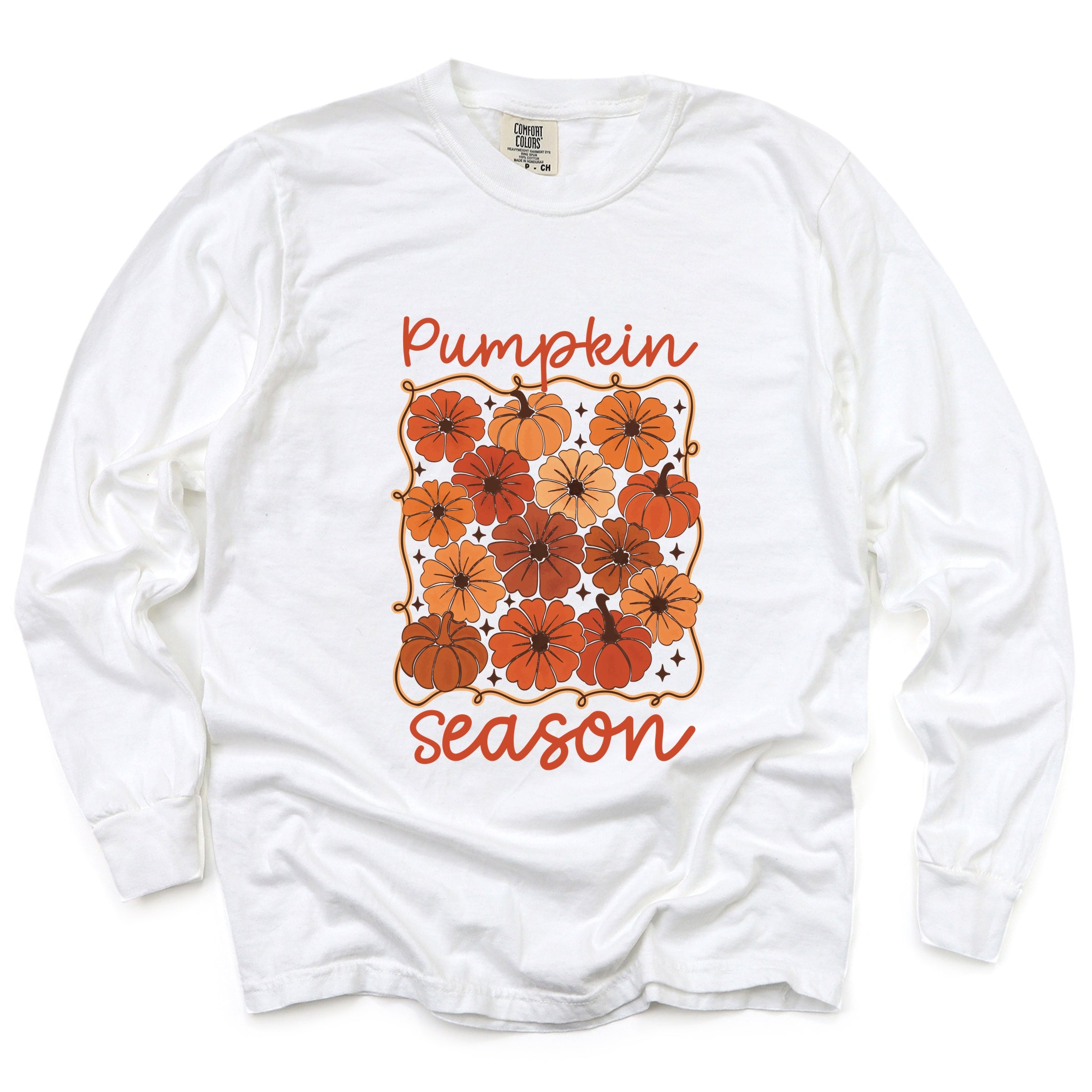 Pumpkin Season Floral - Women's Garment Dyed Long Sleeve Graphic T-Shirt