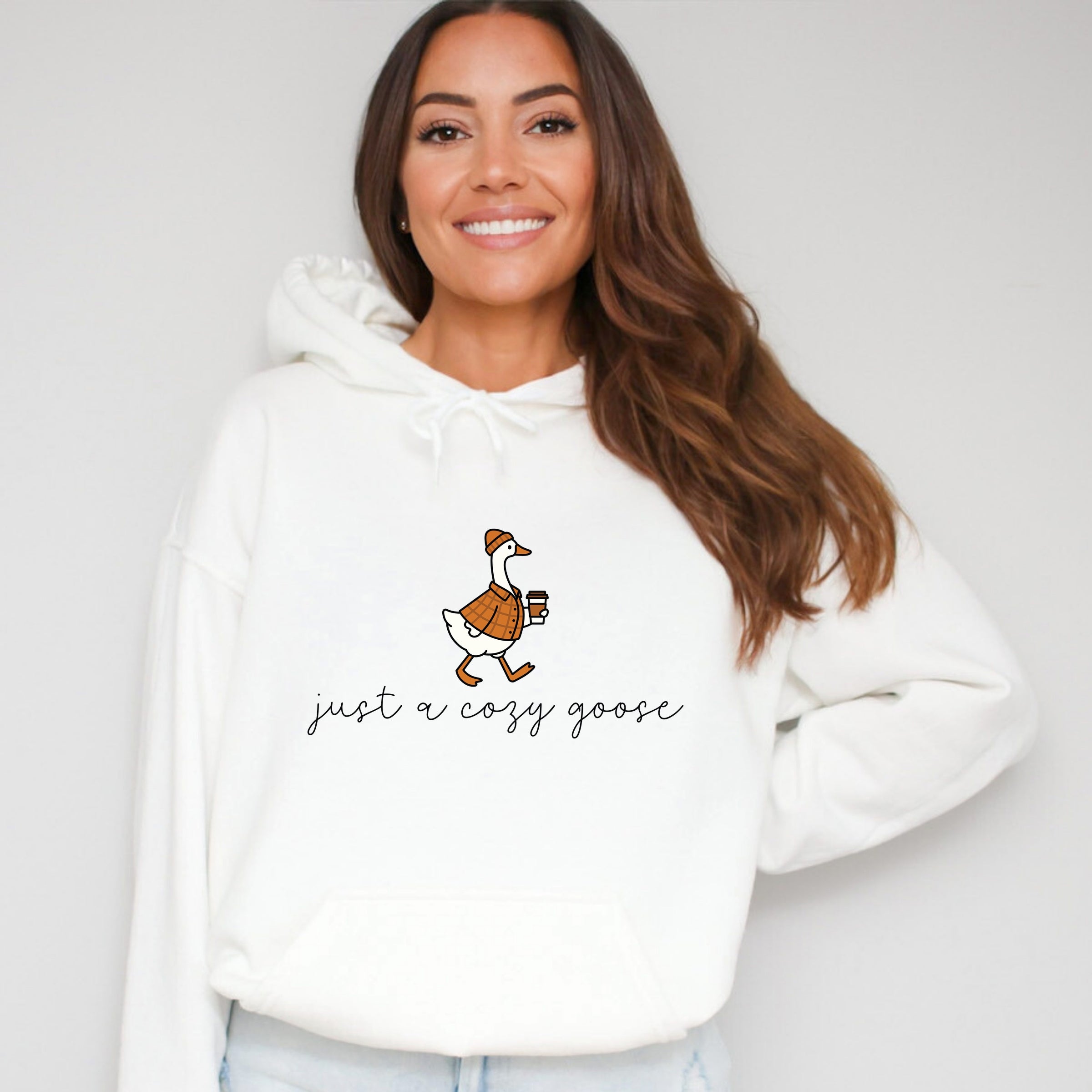 Just A Cozy Goose Plaid - Women's Graphic Hoodie