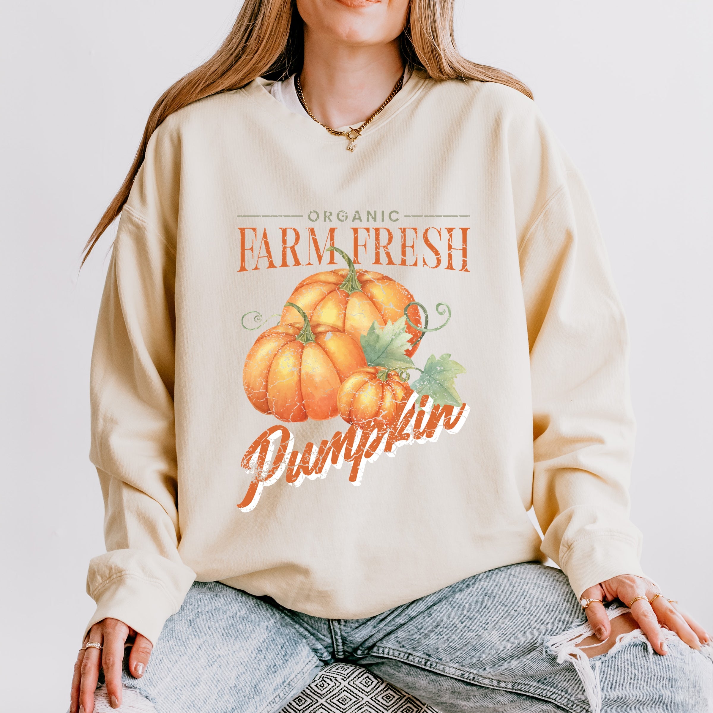 Farm Fresh Pumpkin Watercolor - Women's Lightweight Garment Dyed Sweatshirt