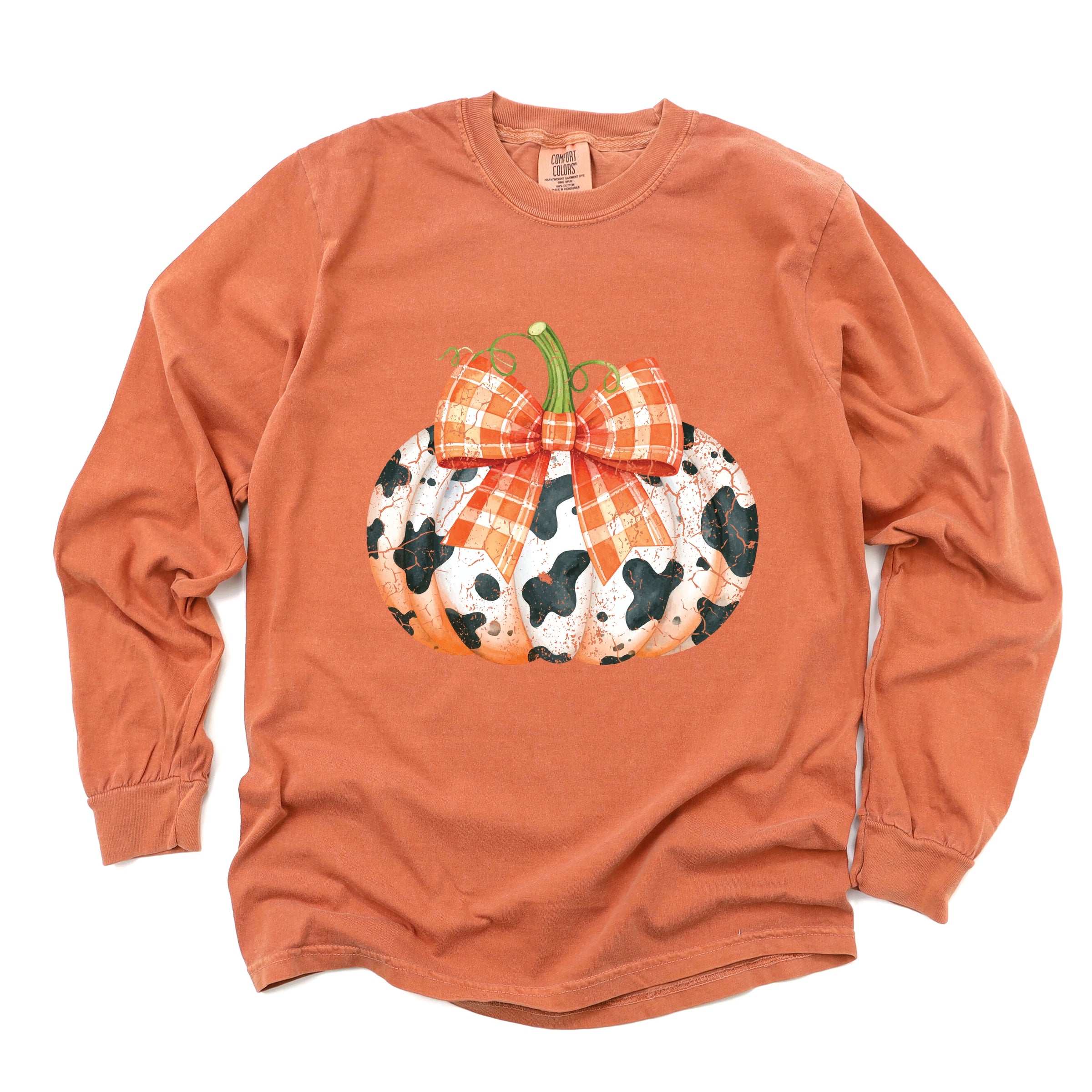 Cow Pumpkin Coquette Distressed - Garment Dyed Long Sleeve
