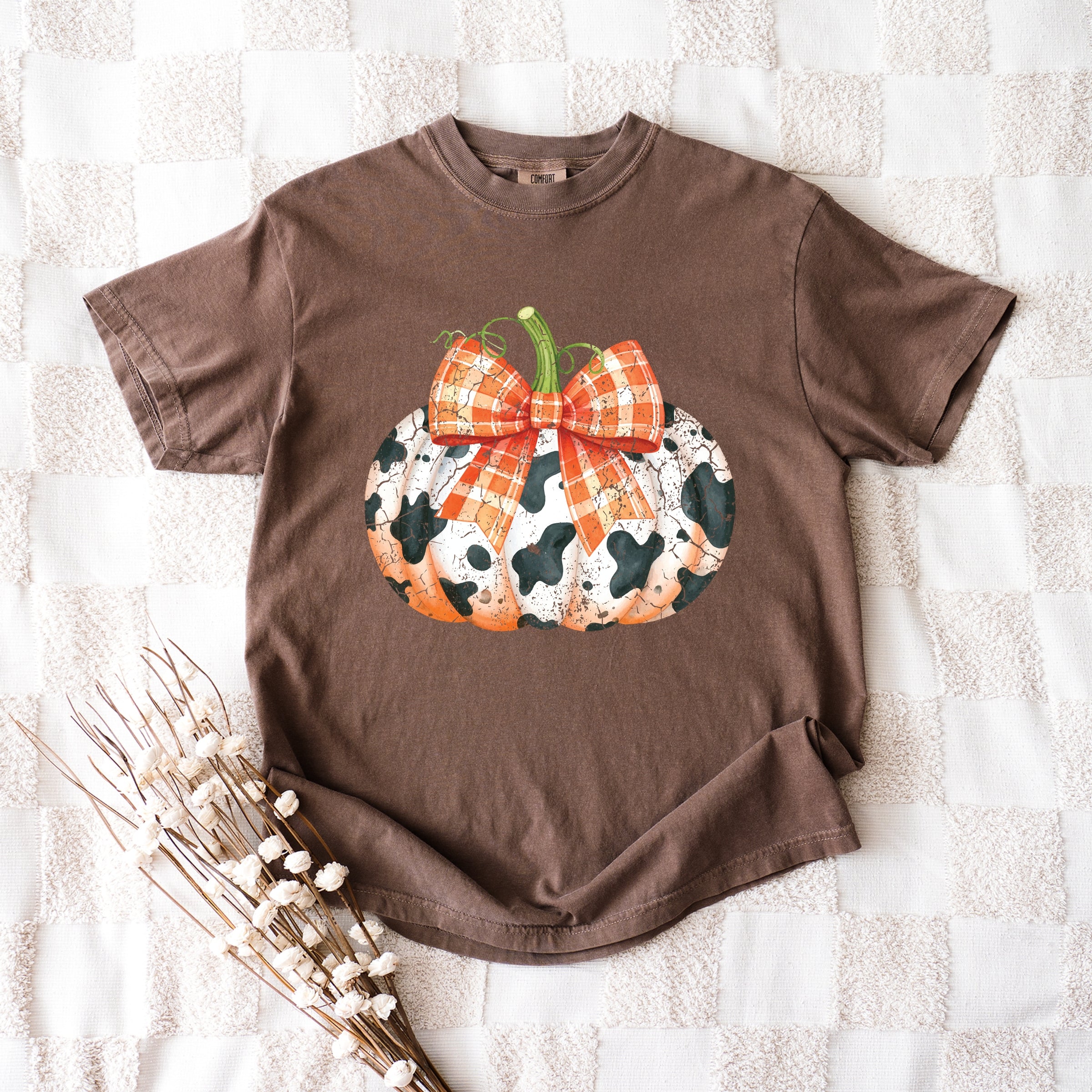 Cow Pumpkin Coquette Distressed - Garment Dyed Tee