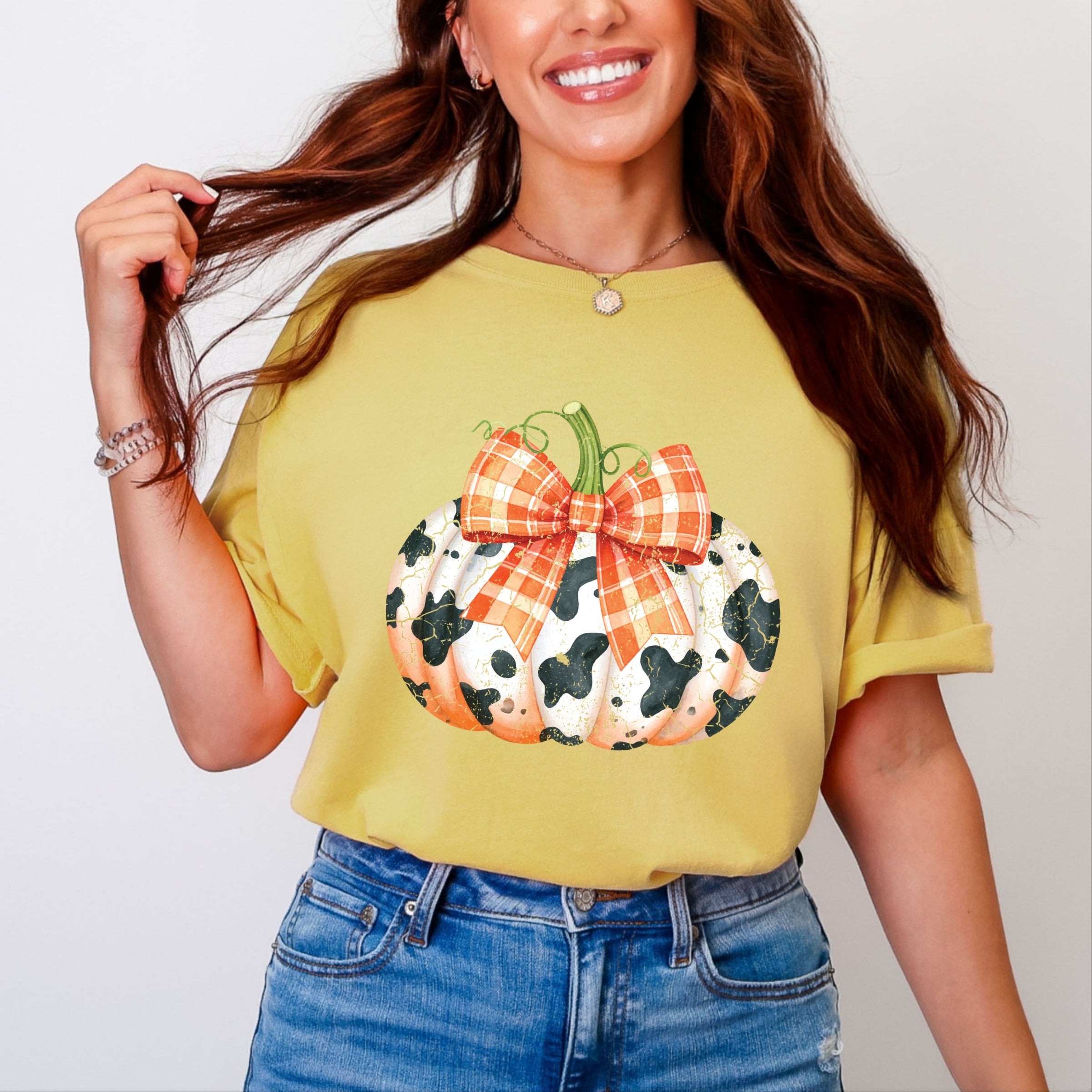 Cow Pumpkin Coquette Distressed - Garment Dyed Tee