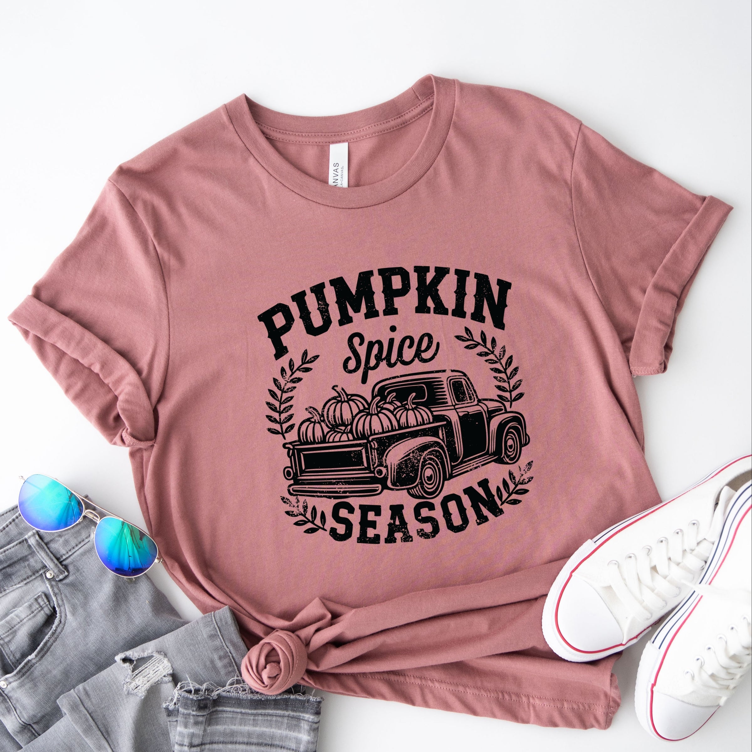 Pumpkin Spice Season Truck Distressed - Short Sleeve Tee