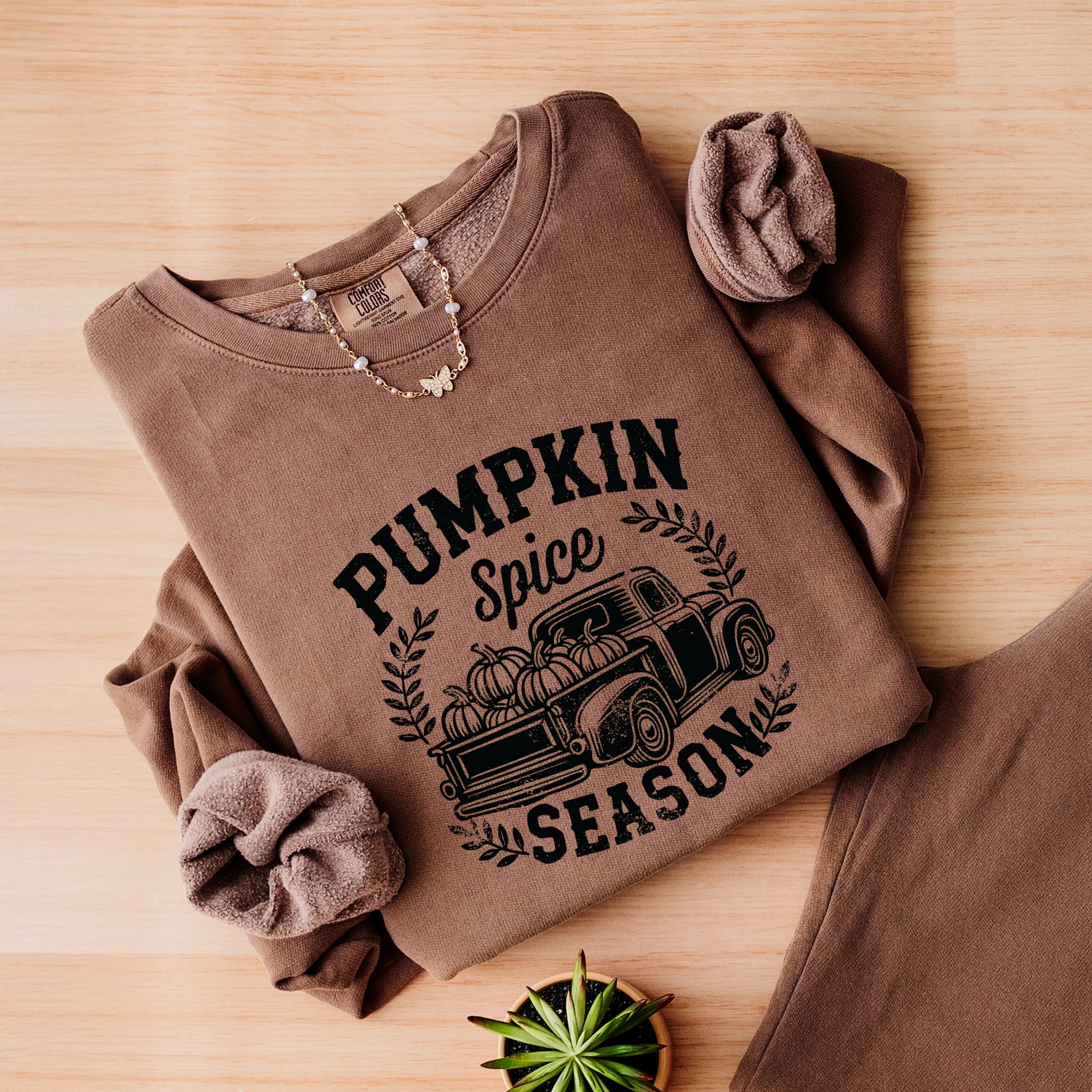 Pumpkin Spice Season Truck Distressed - Lightweight Garment Dyed Sweatshirt