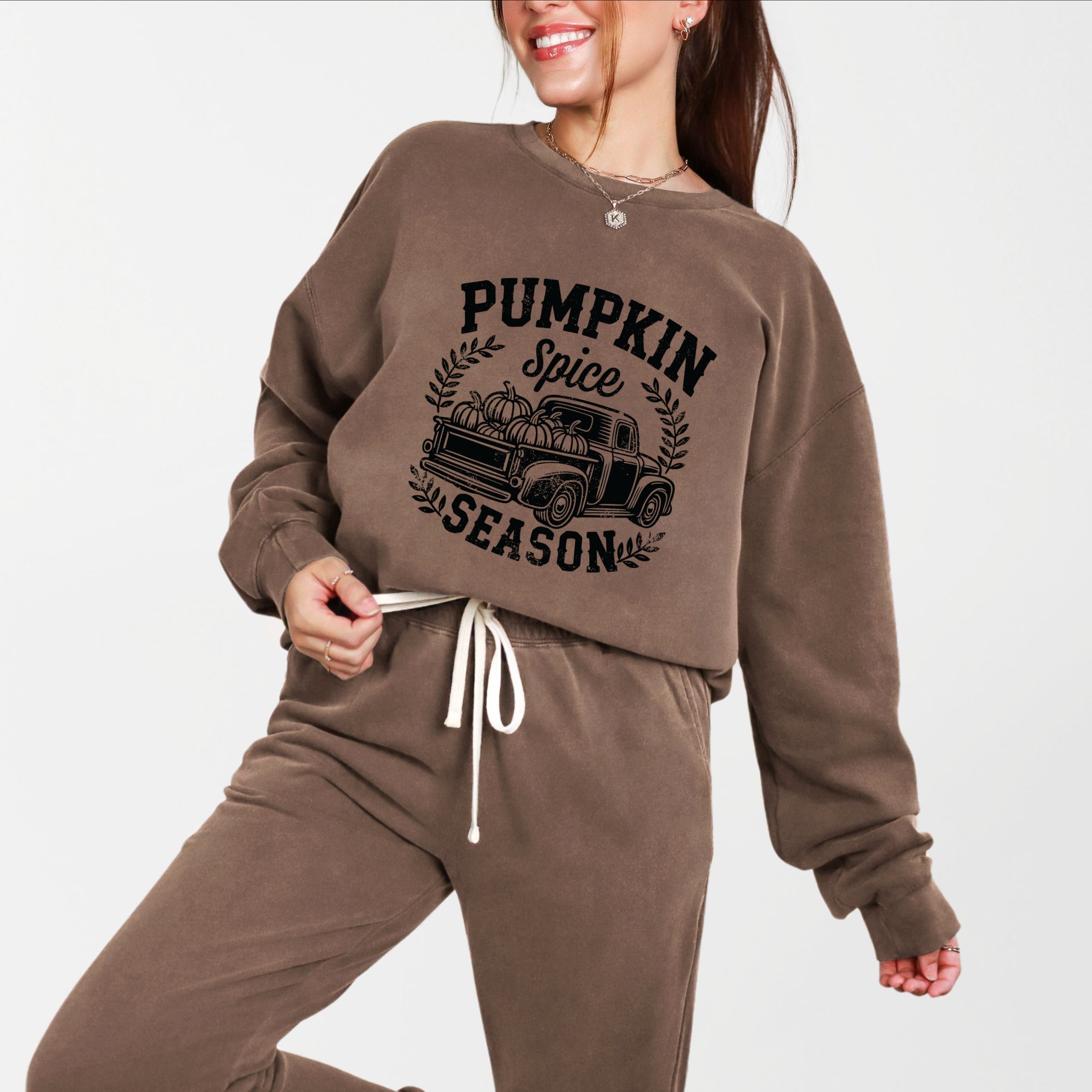 Pumpkin Spice Season Truck Distressed - Lightweight Garment Dyed Sweatshirt