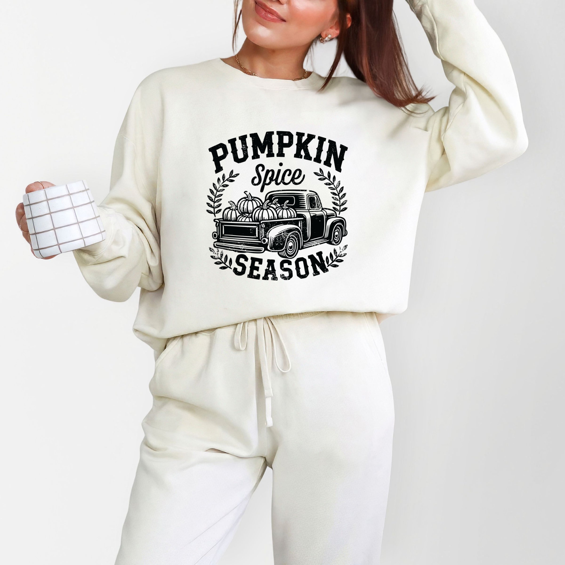 Pumpkin Spice Season Truck Distressed - Lightweight Garment Dyed Sweatshirt
