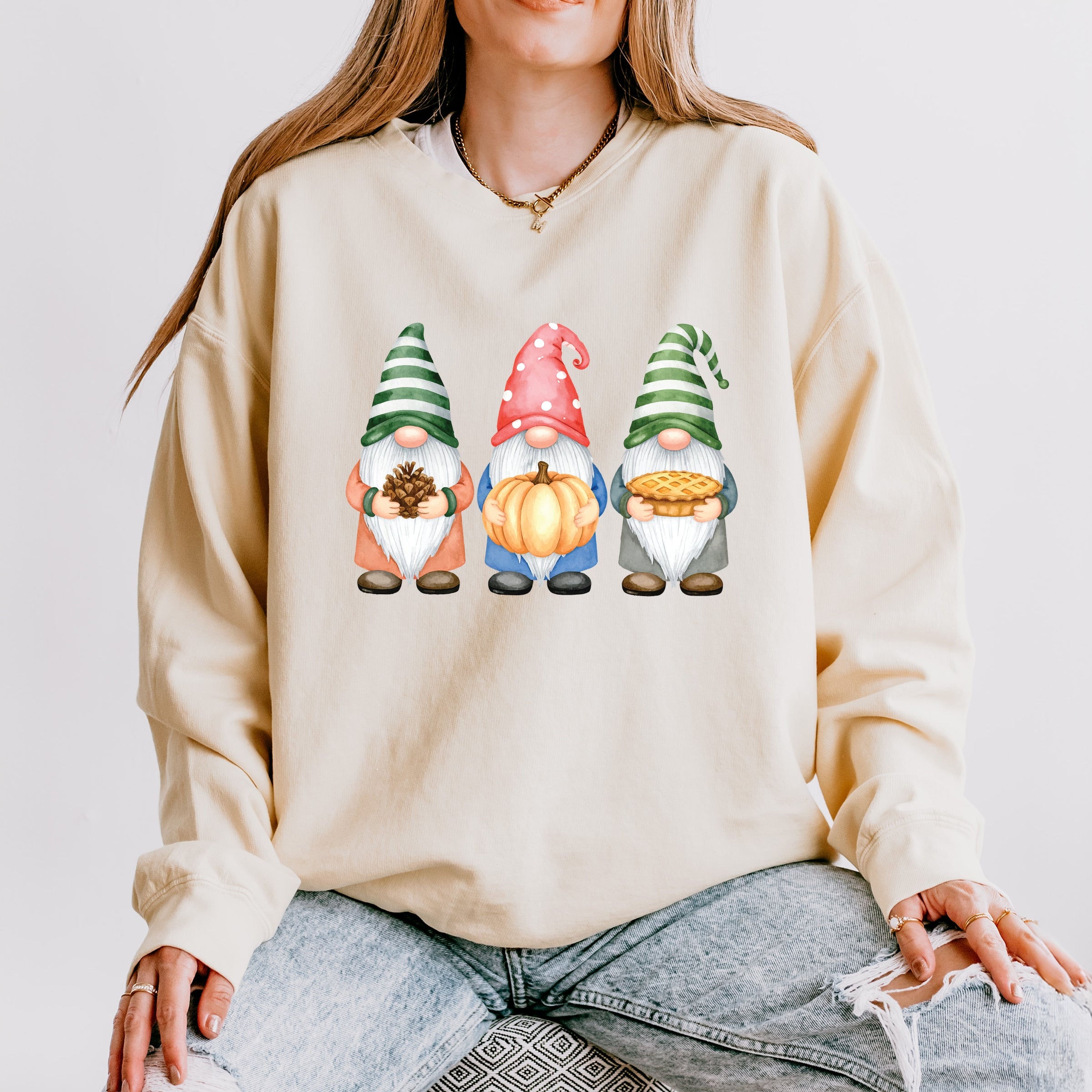 Fall Three Gnomes - Women's Lightweight Garment Dyed Sweatshirt