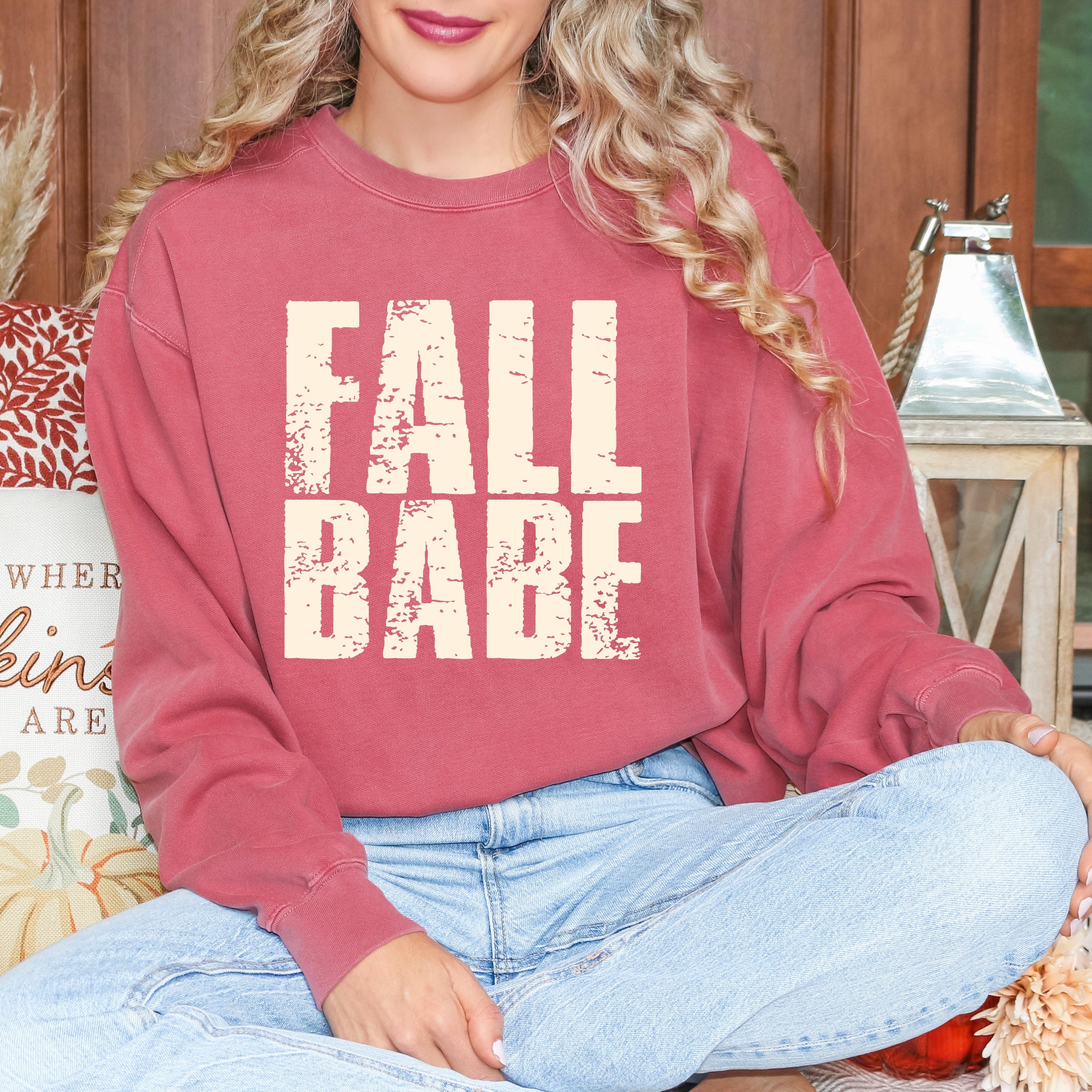 Fall Babe Distressed - Women's Garment Dyed Graphic Sweatshirt