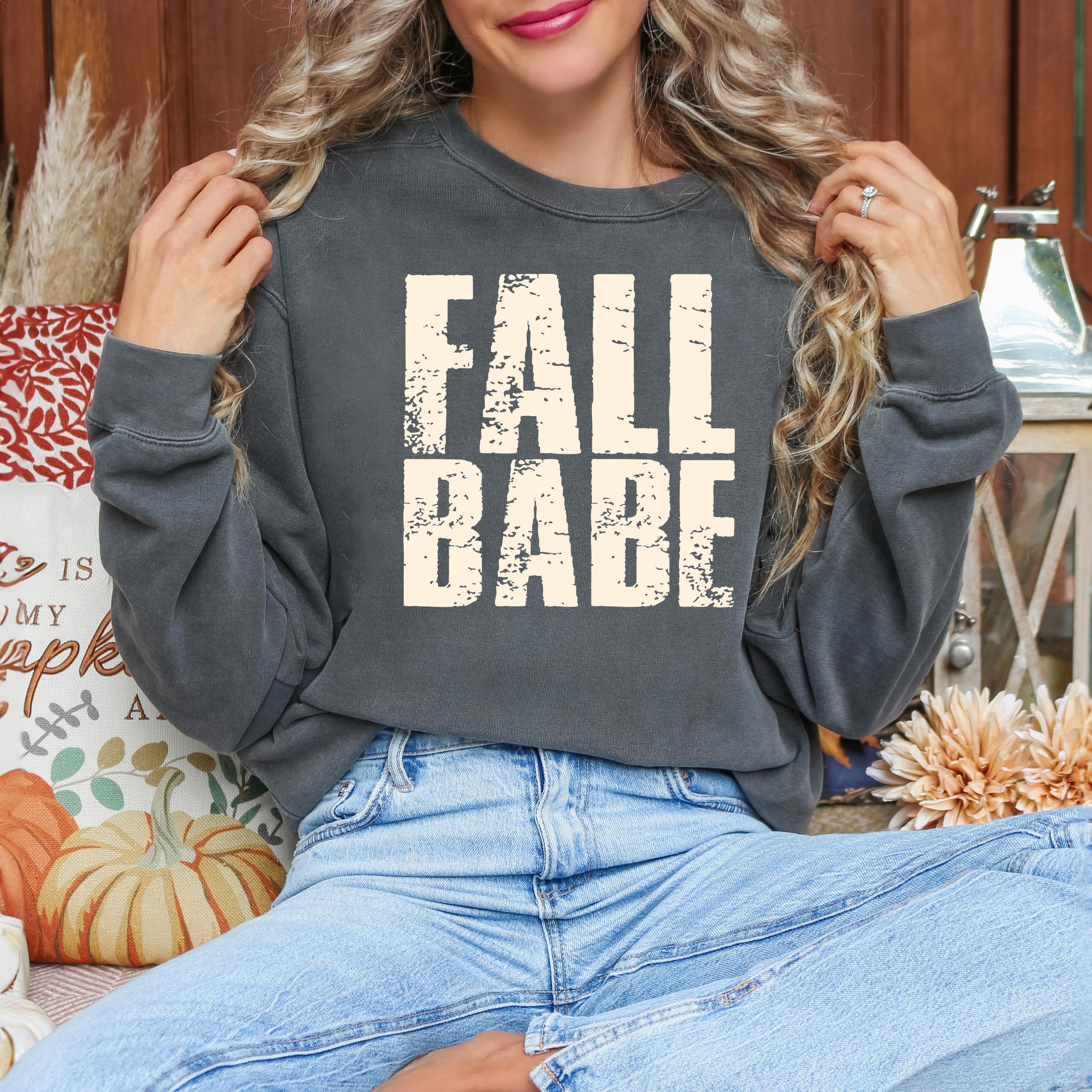 Fall Babe Distressed - Women's Garment Dyed Graphic Sweatshirt