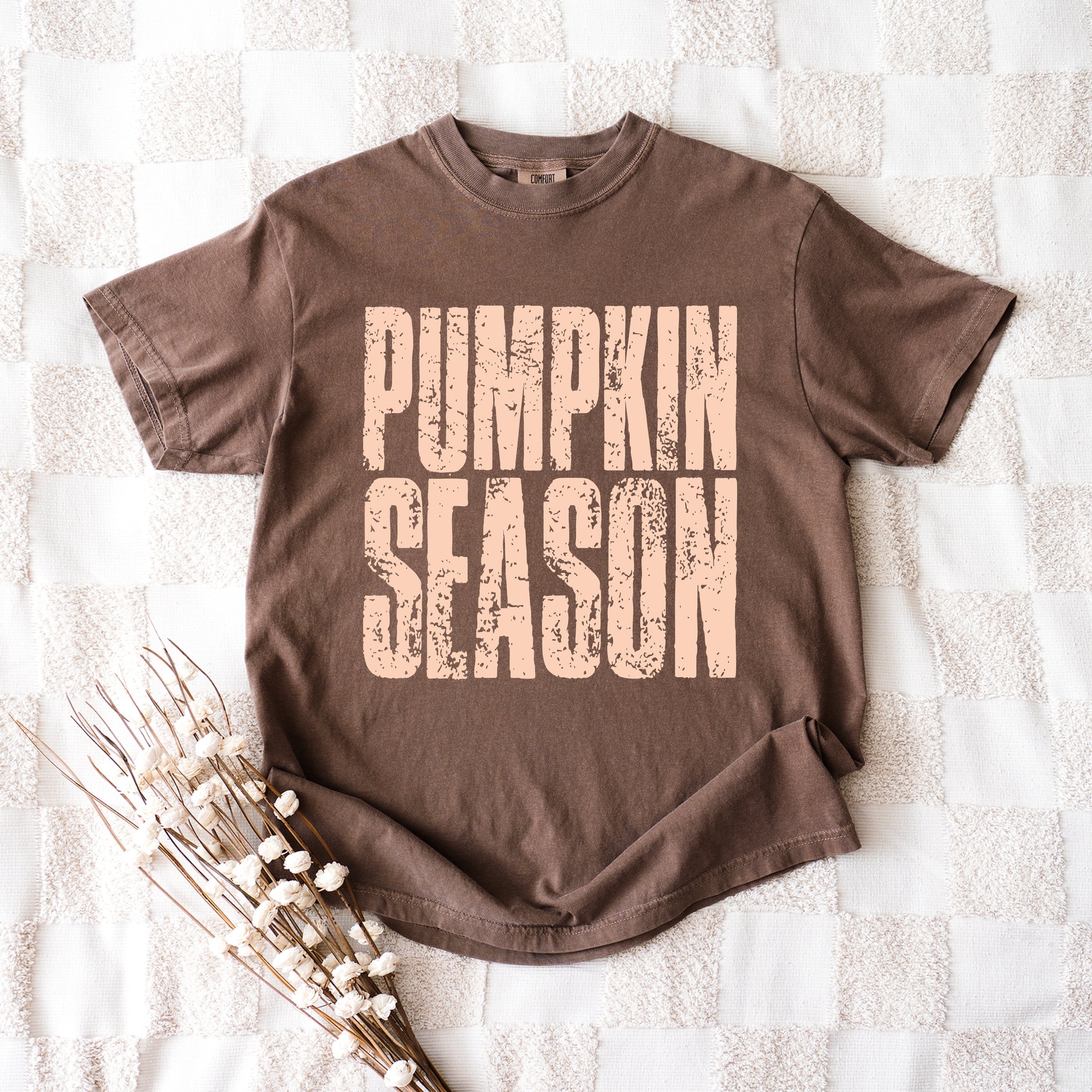 Pumpkin Season Stacked Distressed - Women's Garment Dyed Graphic T-Shirt