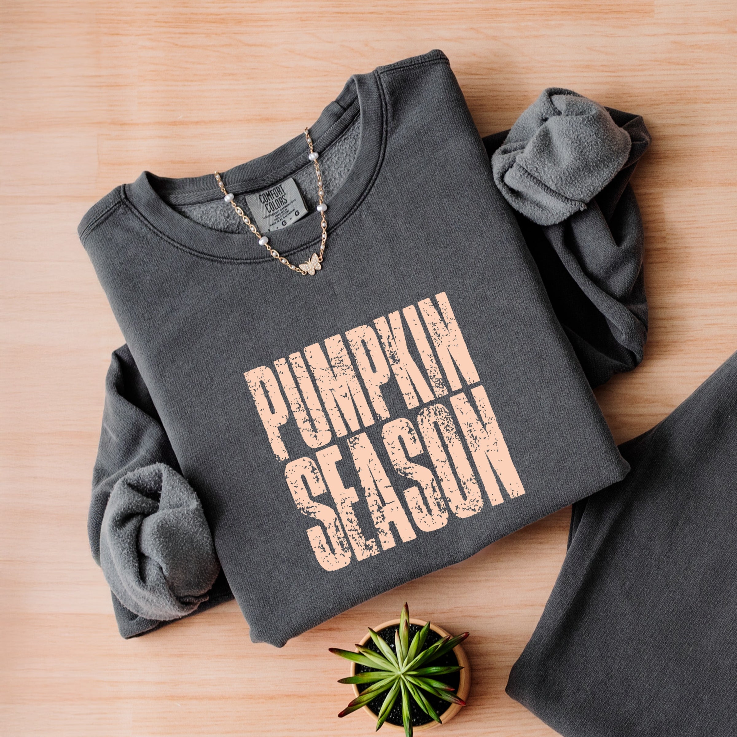 Pumpkin Season Stacked Distressed - Women's Lightweight Garment Dyed Sweatshirt
