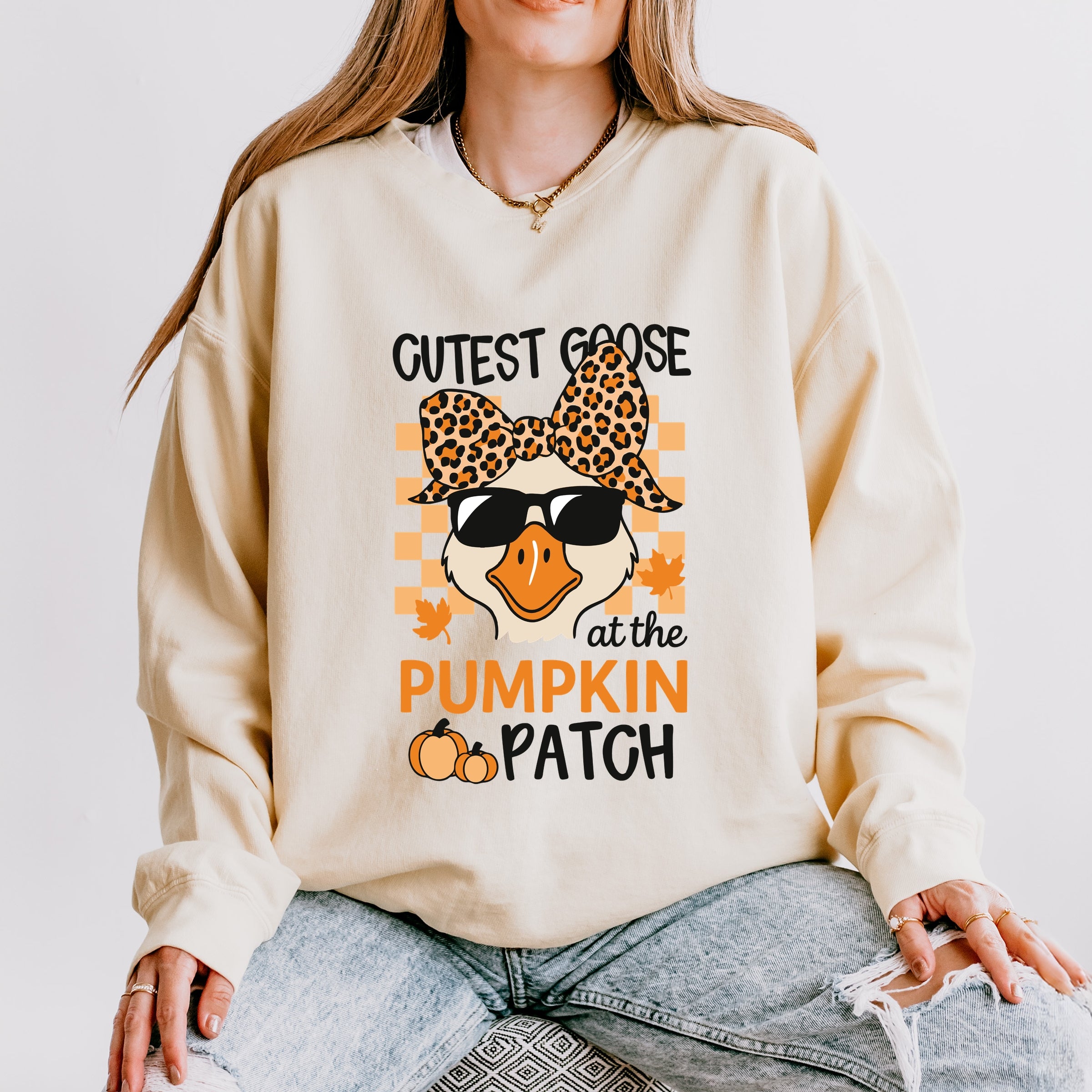 Cutest Goose At The Pumpkin Patch - Womens Lightweight Garment Dyed Sweatshirt