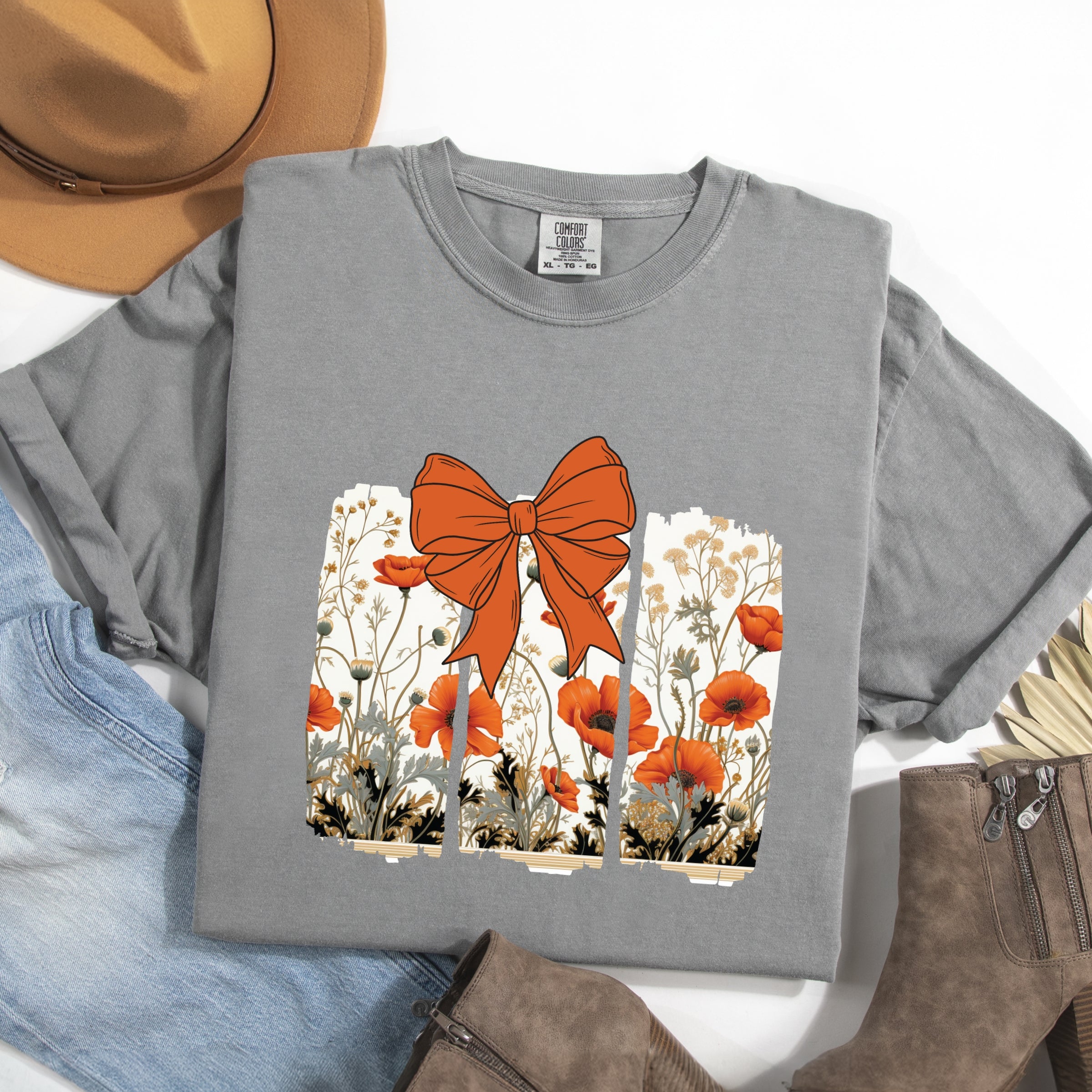 Coquette Fall Floral Orange - Womens Garment Dyed Tee