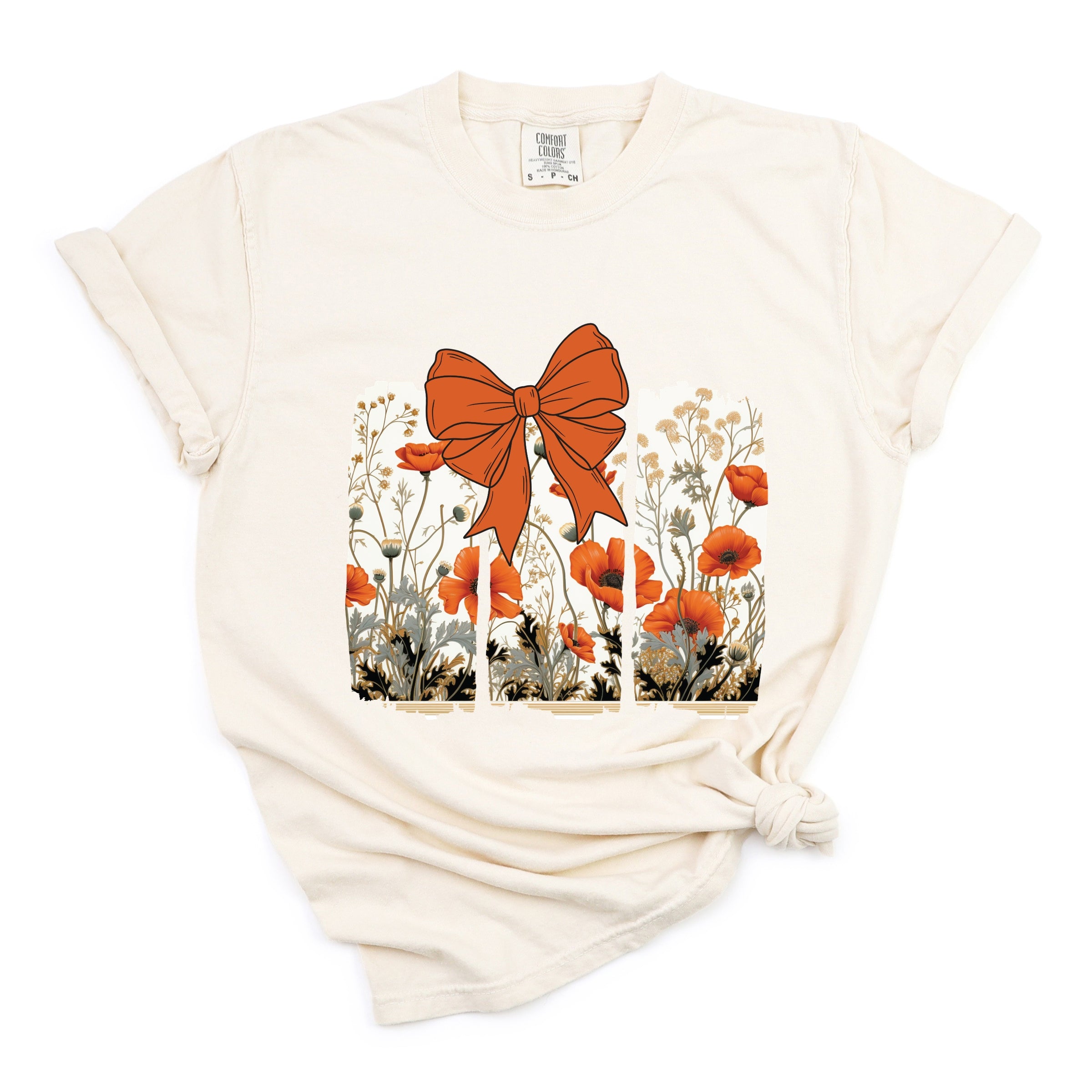 Coquette Fall Floral Orange - Womens Garment Dyed Tee