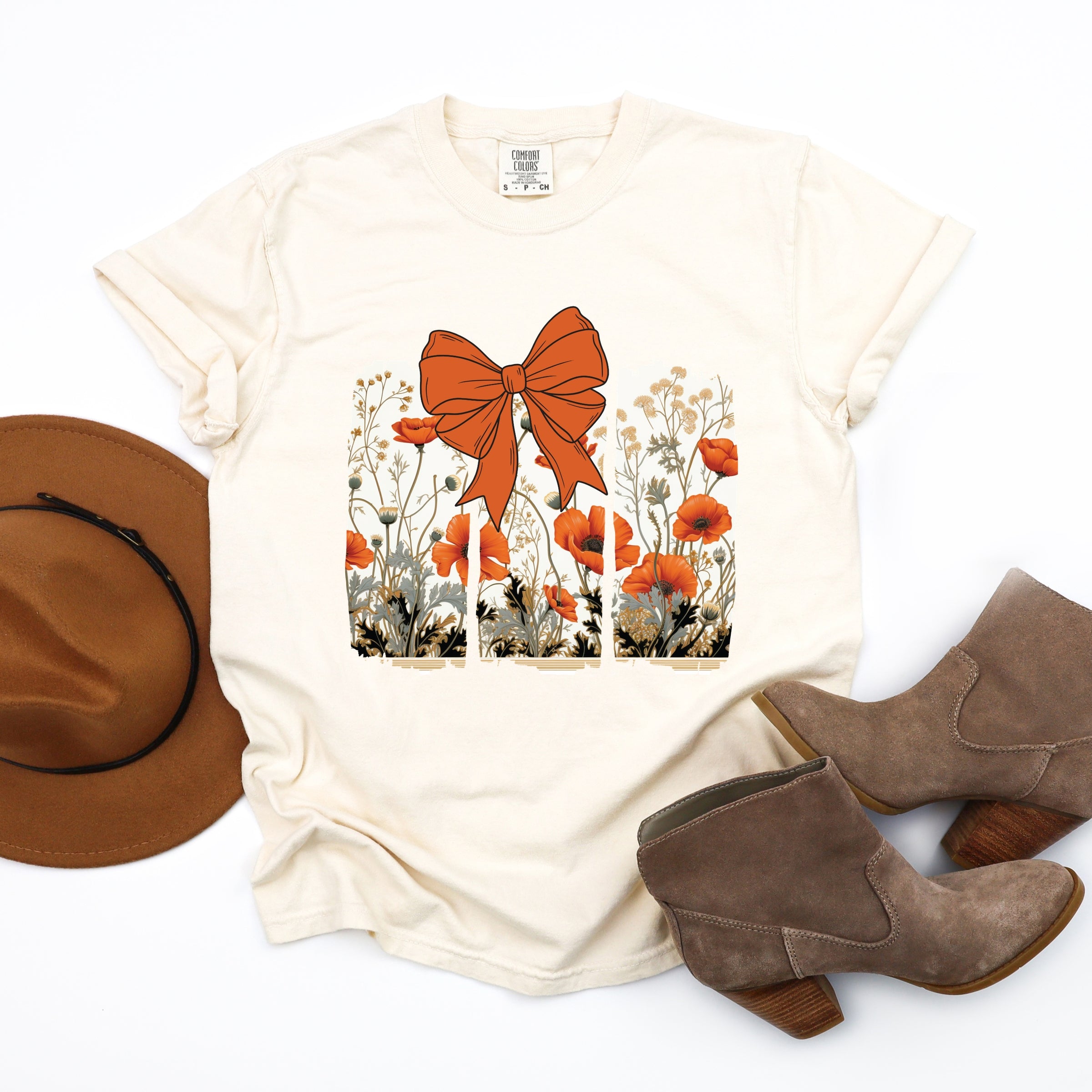 Coquette Fall Floral Orange - Womens Garment Dyed Tee