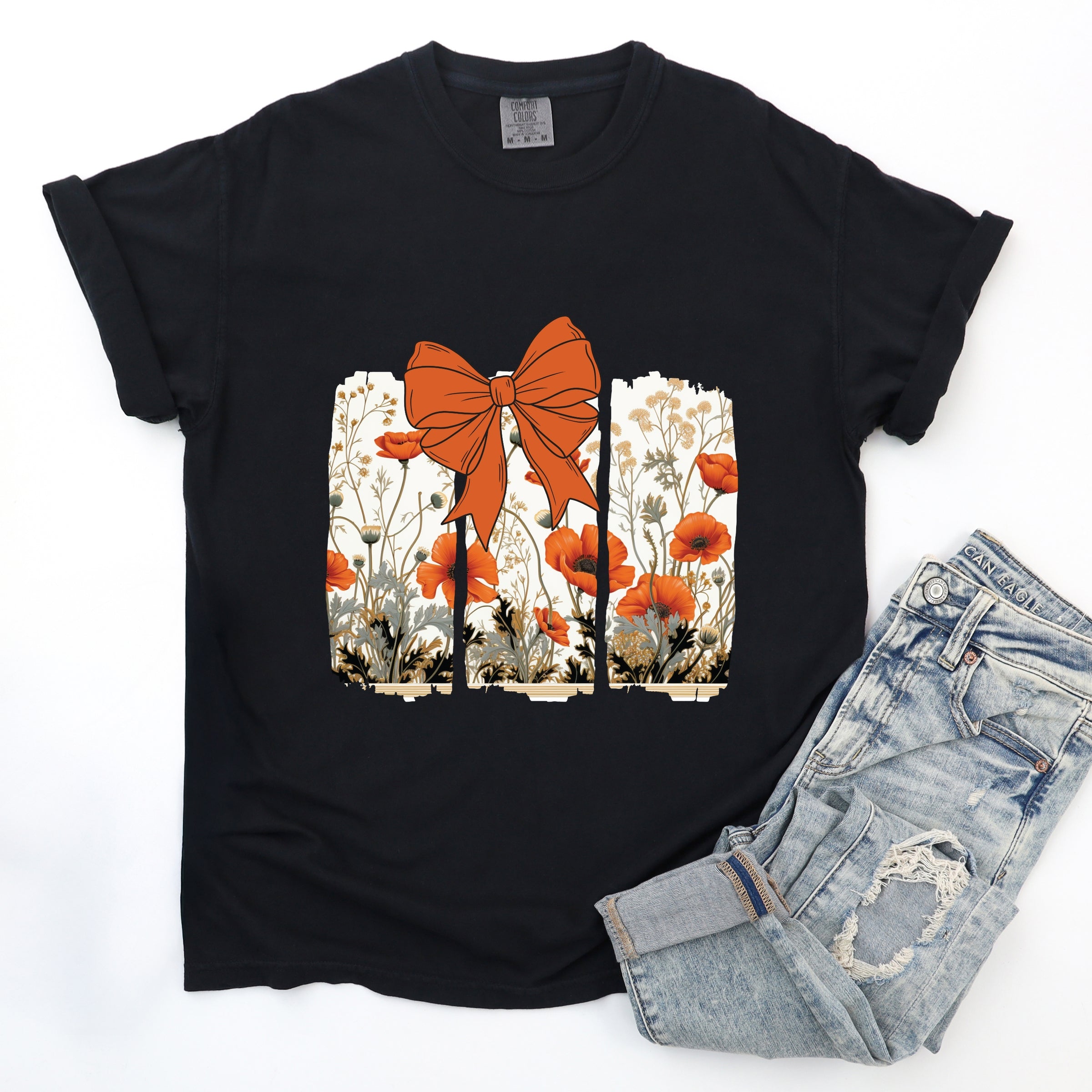 Coquette Fall Floral Orange - Womens Garment Dyed Tee