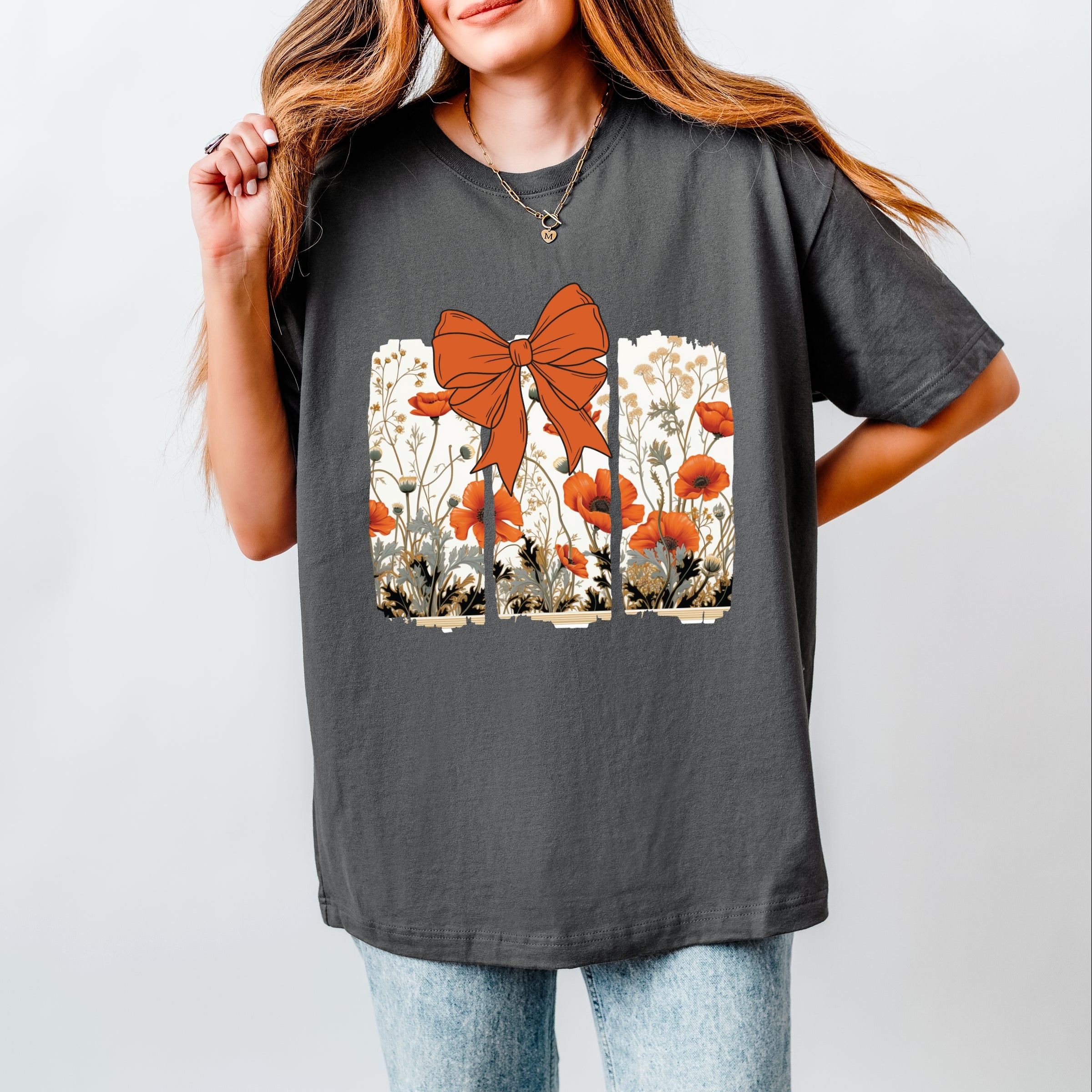 Coquette Fall Floral Orange - Womens Heavyweight Tee