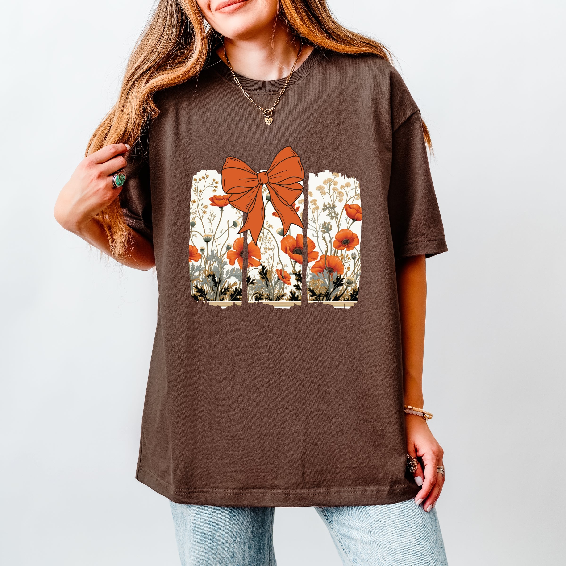 Coquette Fall Floral Orange - Womens Heavyweight Tee