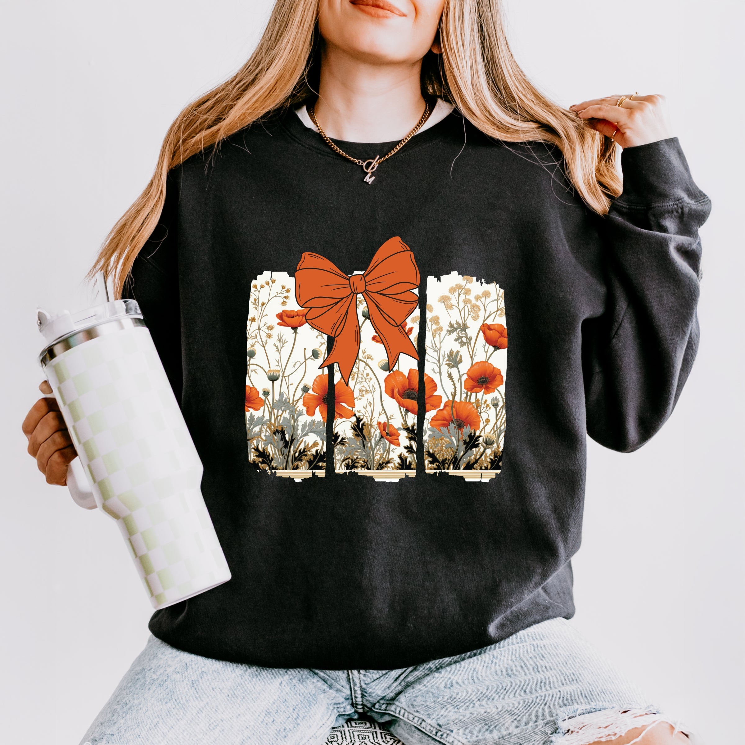 Coquette Fall Floral Orange - Womens Lightweight Garment Dyed Sweatshirt