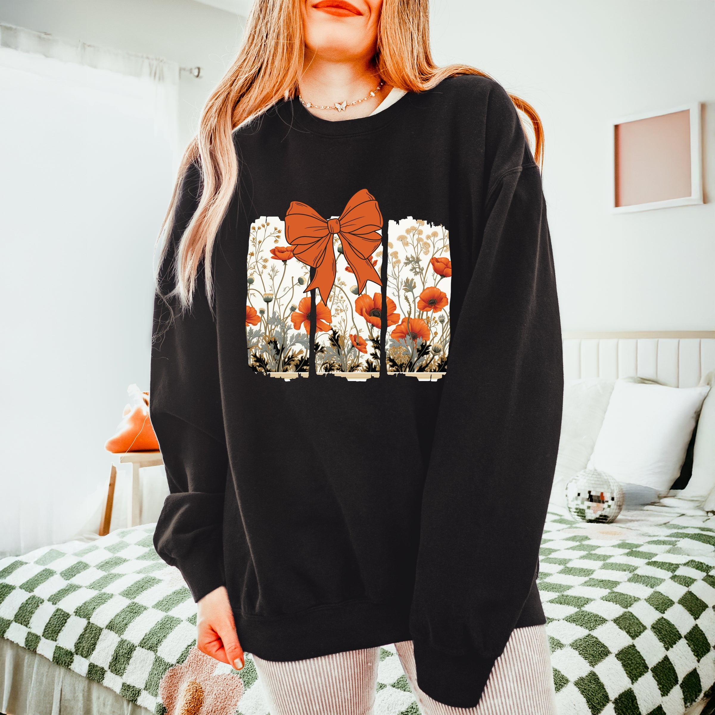 Coquette Fall Floral Orange - Womens Lightweight Garment Dyed Sweatshirt