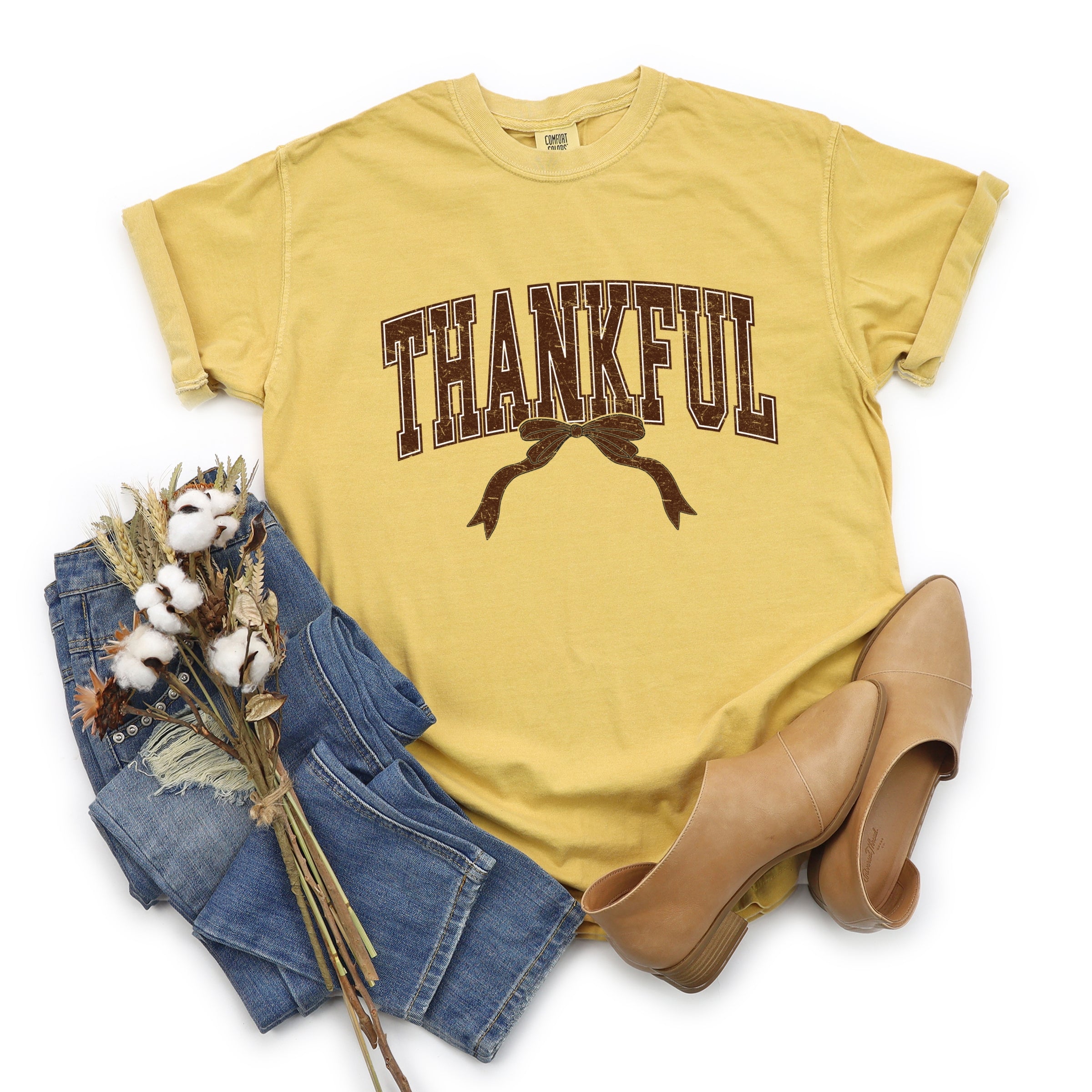 Varsity Thankful Coquette - Womens Garment Dyed Tee