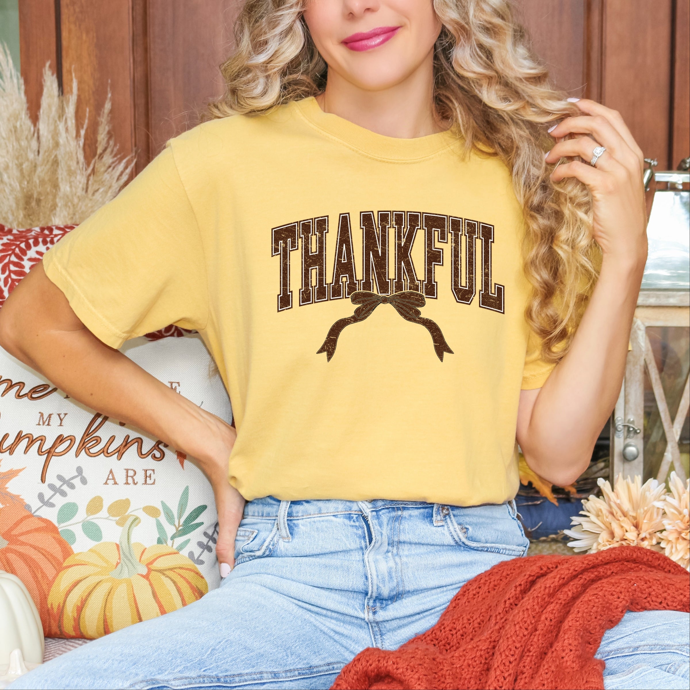 Varsity Thankful Coquette - Womens Garment Dyed Tee